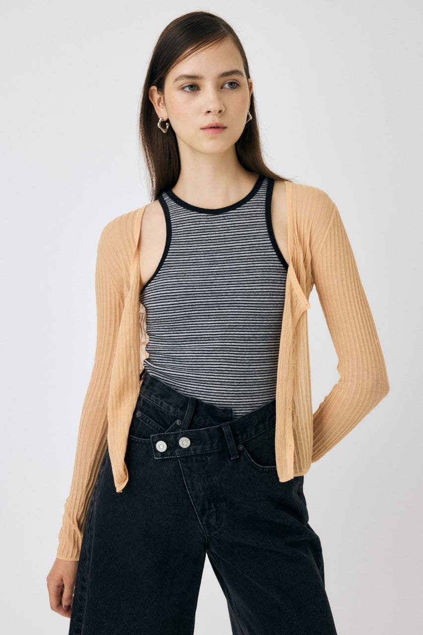 【SALE／50%OFF】MOUSSY SHEER RIB カーディガン マウジー トップス カーディガン ブラック ホワイト【送料無料】