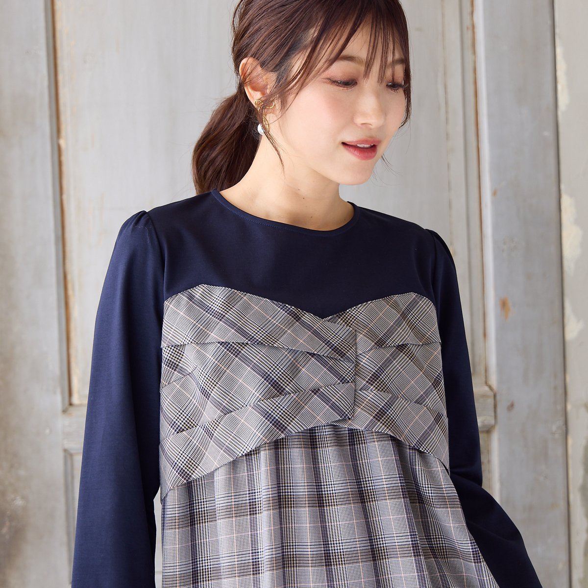 Rose Tiara 【UVカット】レイヤード風カットソー ローズティアラ トップス カットソー・Tシャツ ホワイト ネイビー