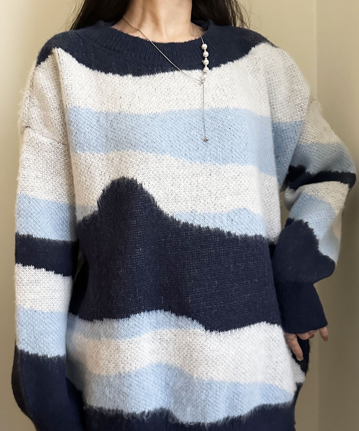 styiro styiro/【モチっと肉厚・洗濯可】モヘアタッチニュアンス柄デザインシャギーニット イストワール トップス ニット ブルー ブラウン ブラック