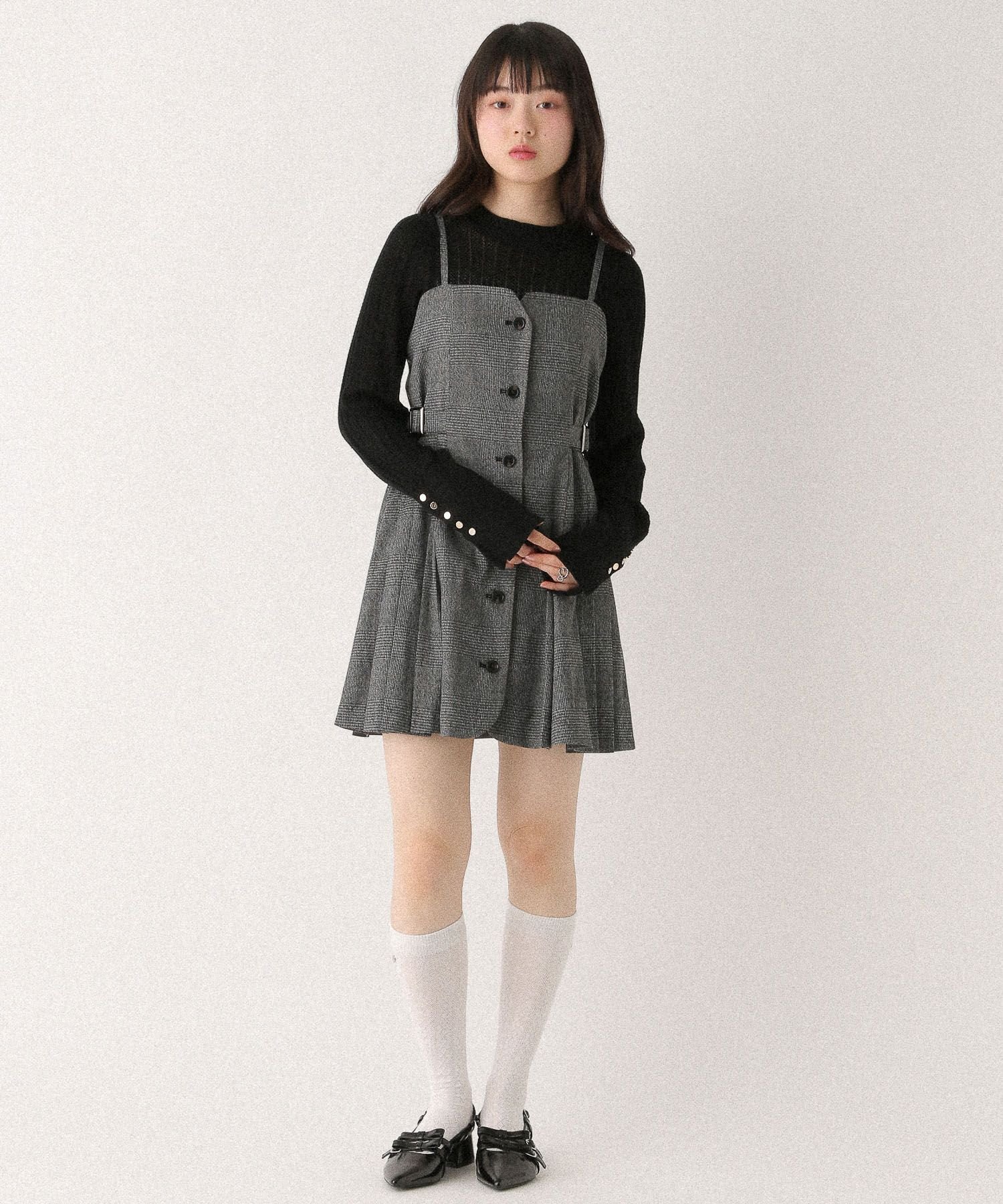 Heather 袖ボタンピタニット ヘザー トップス ニット ホワイト ブルー ブラック