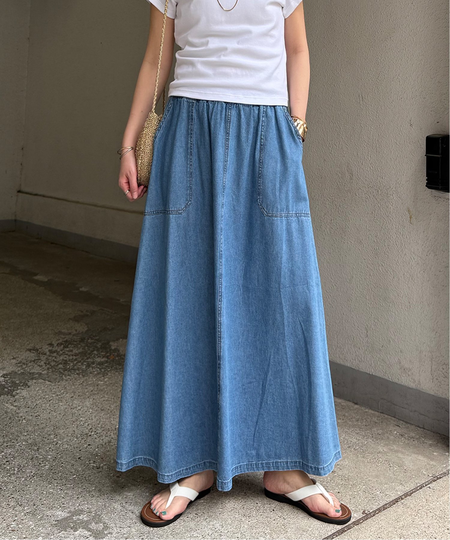 LBC with Life デニムコットンワークフレアスカート エルビーシー スカート その他のスカート ブルー