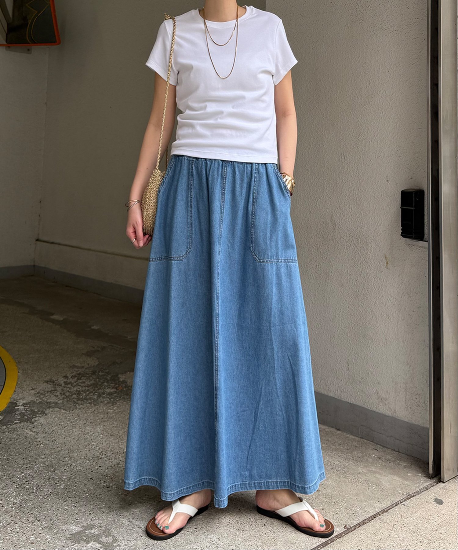 LBC with Life デニムコットンワークフレアスカート エルビーシー スカート その他のスカート ブルー