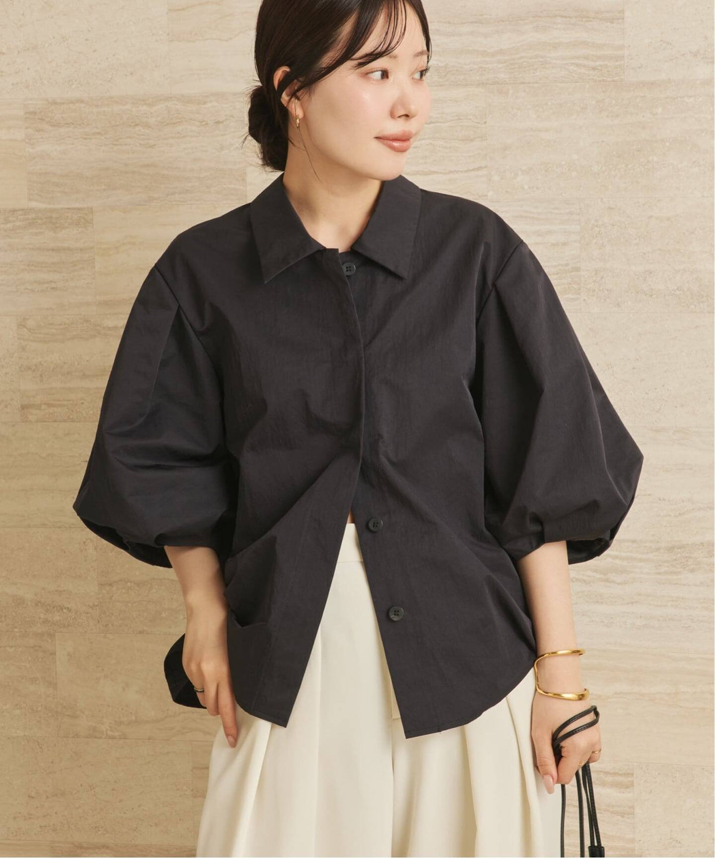 plage Tuck Sleeves シャツ プラージュ トップス シャツ・ブラウス ベージュ ブラック【送料無料】