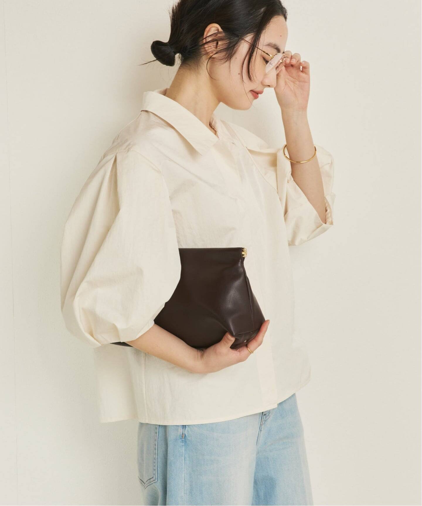 plage Tuck Sleeves シャツ プラージュ トップス シャツ・ブラウス ベージュ ブラック【送料無料】