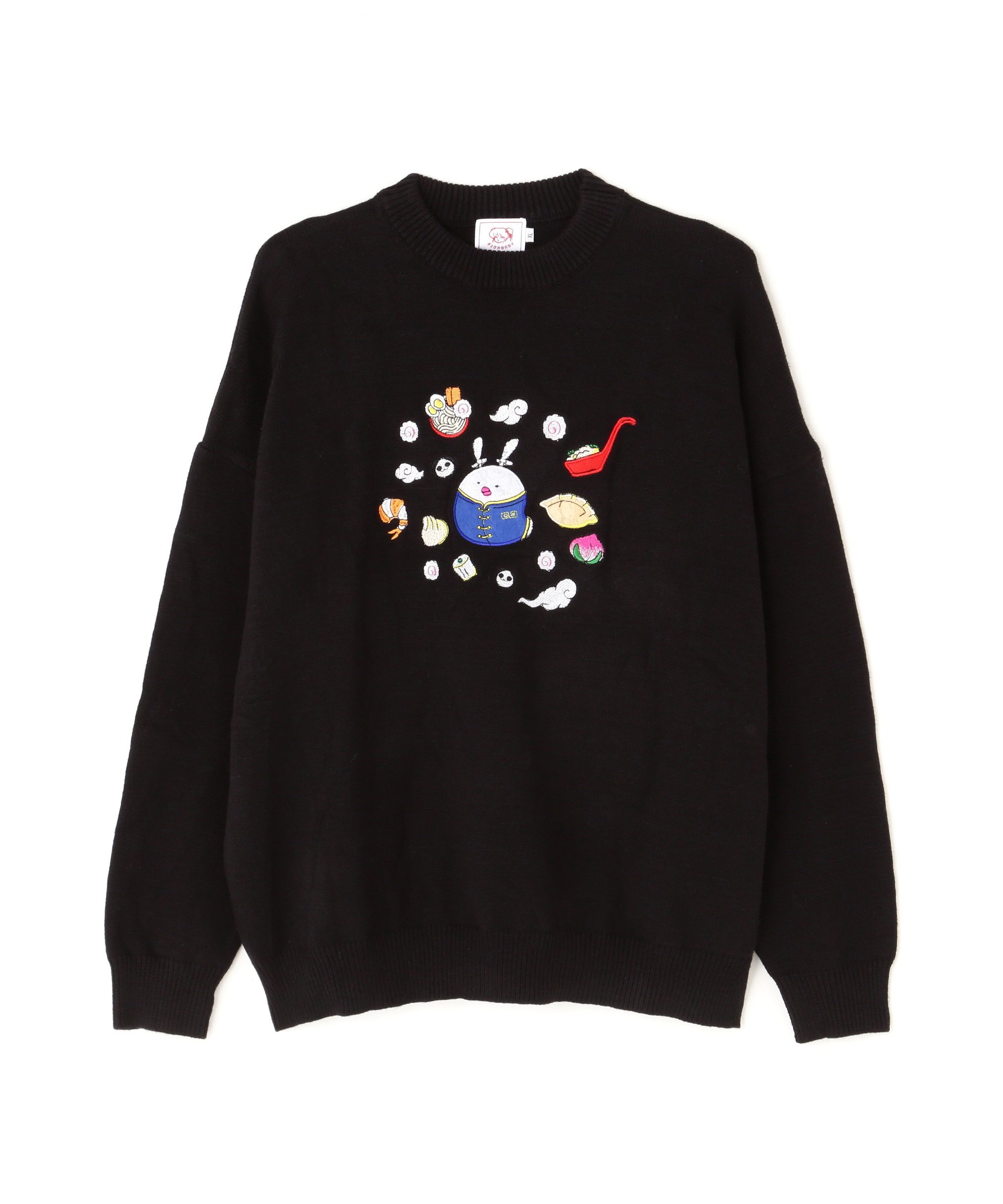 LHP チュウカタベタイ/サガラ刺繍クルーネックニット エルエイチピー トップス ニット ブラック【送料無料】
