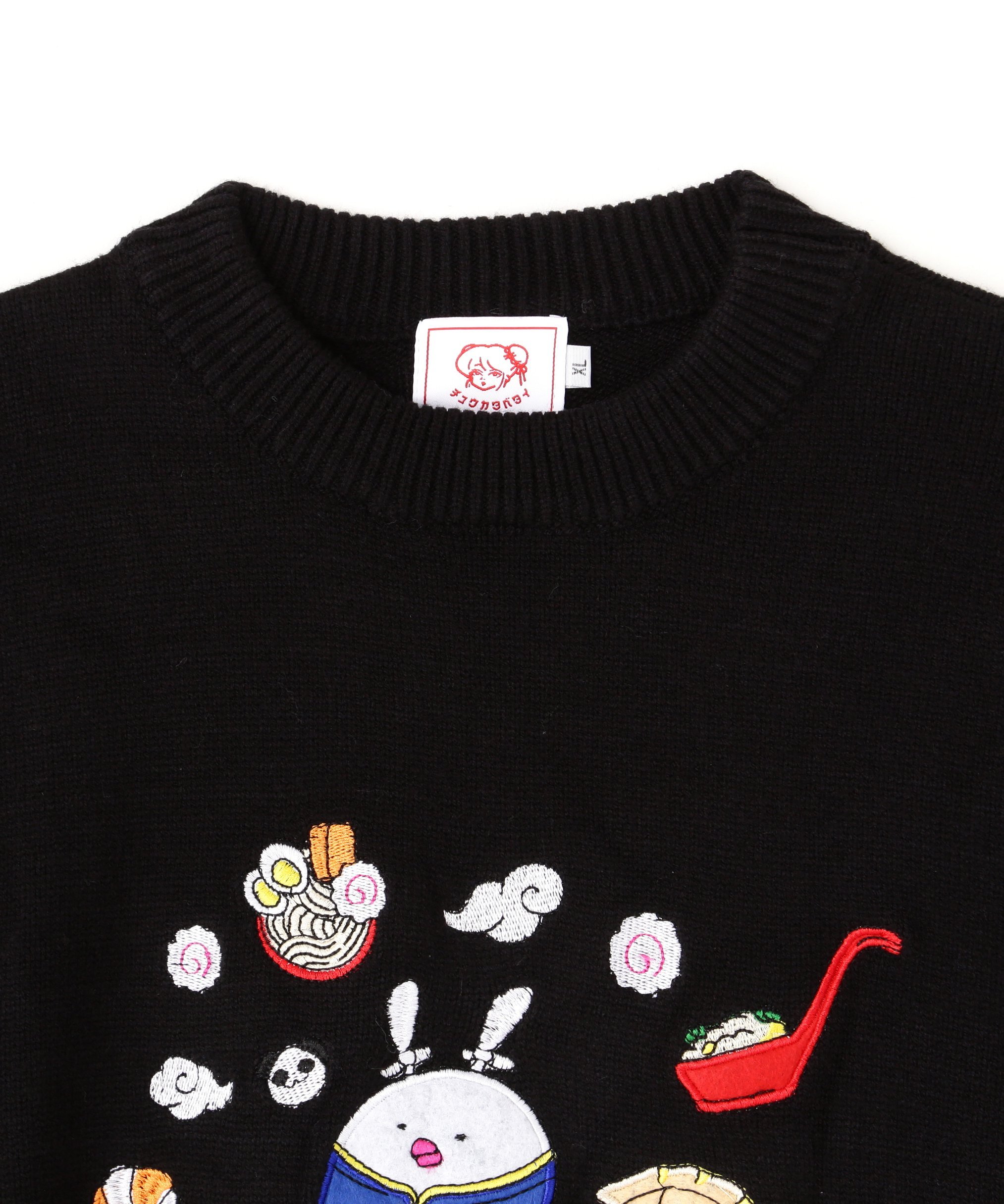 LHP チュウカタベタイ/サガラ刺繍クルーネックニット エルエイチピー トップス ニット ブラック
