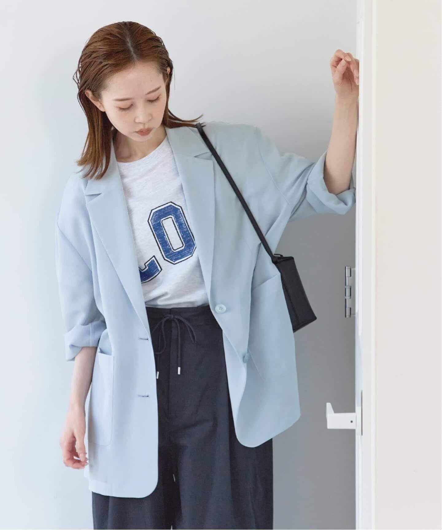 U by SPICK&SPAN 《追加》シアーオーバージャケット ユーバイスピックアンドスパン ジャケット・アウター テーラードジャケット・ブレザー ブラック ブルー