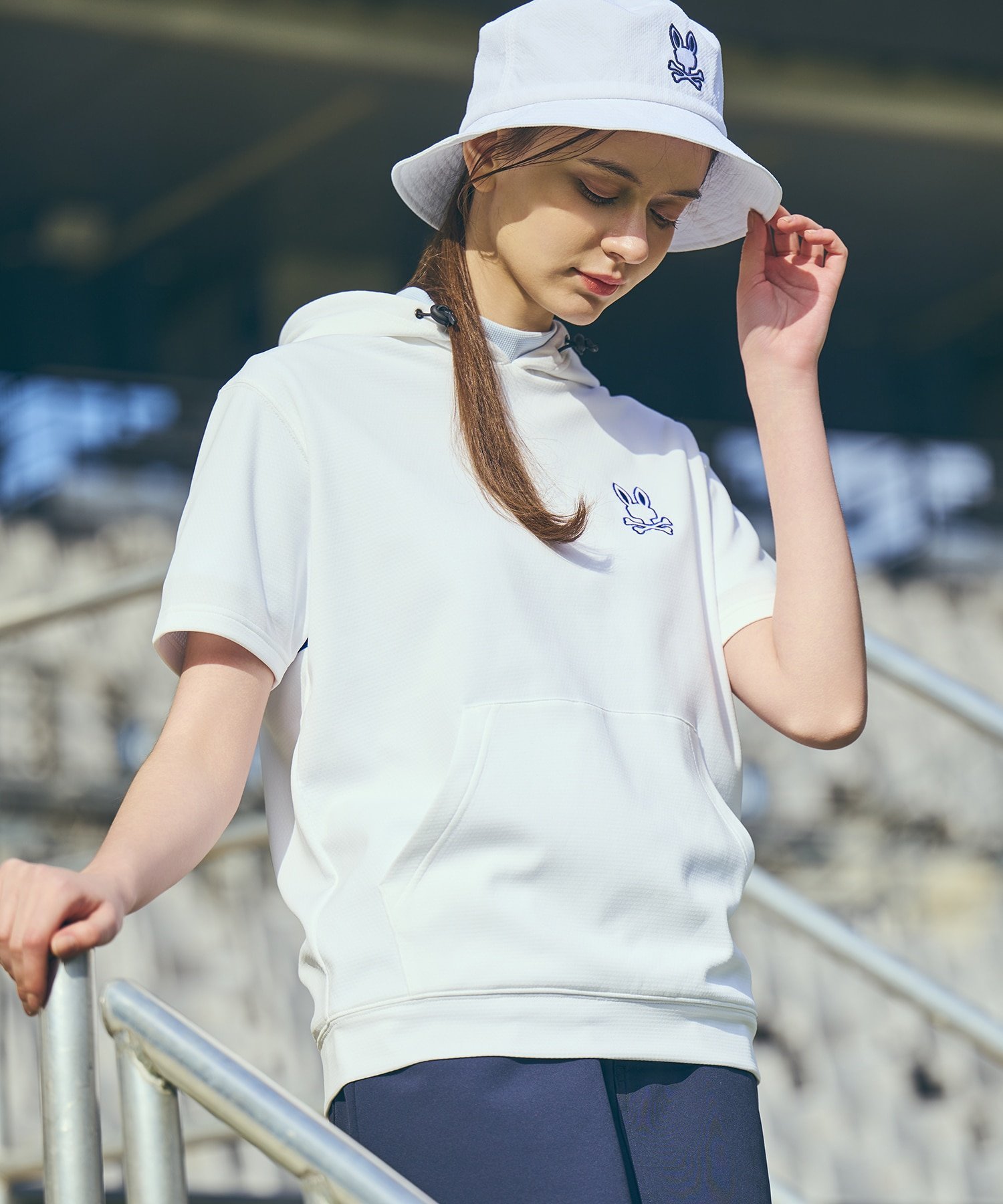 [GOLF][WOMEN]シルエットラインBUNNY 半袖パーカ サイコバニー トップス カットソー・Tシャツ ネイビー ホワイト