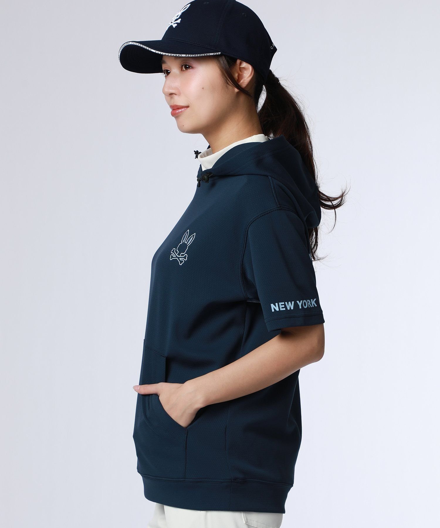 [GOLF][WOMEN]シルエットラインBUNNY 半袖パーカ サイコバニー トップス カットソー・Tシャツ ネイビー ホワイト