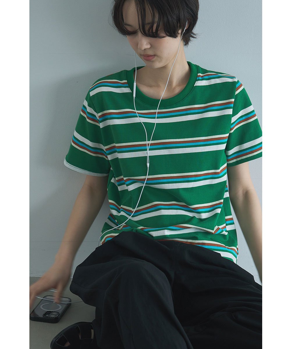 marjour MULTI BORDER HALF SLEEVE TEE マージュール トップス カットソー・Tシャツ ブラウン グリーン