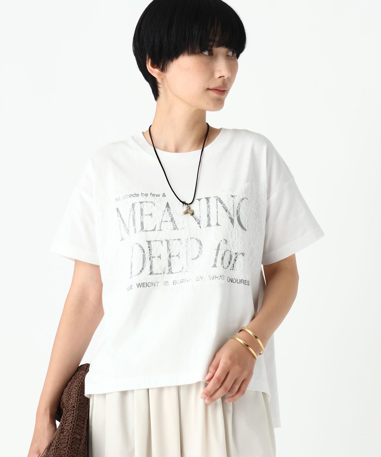 レースロゴTシャツ/1043154 エルーラ トップス カットソー・Tシャツ ブラック ホワイト