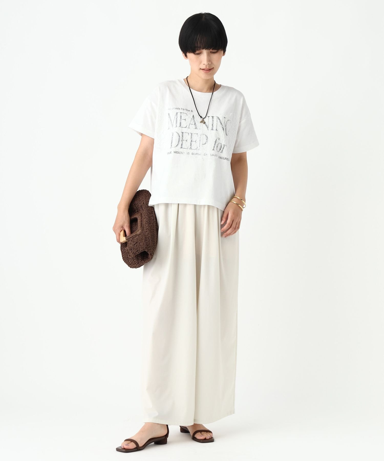 レースロゴTシャツ/1043154 エルーラ トップス カットソー・Tシャツ ブラック ホワイト