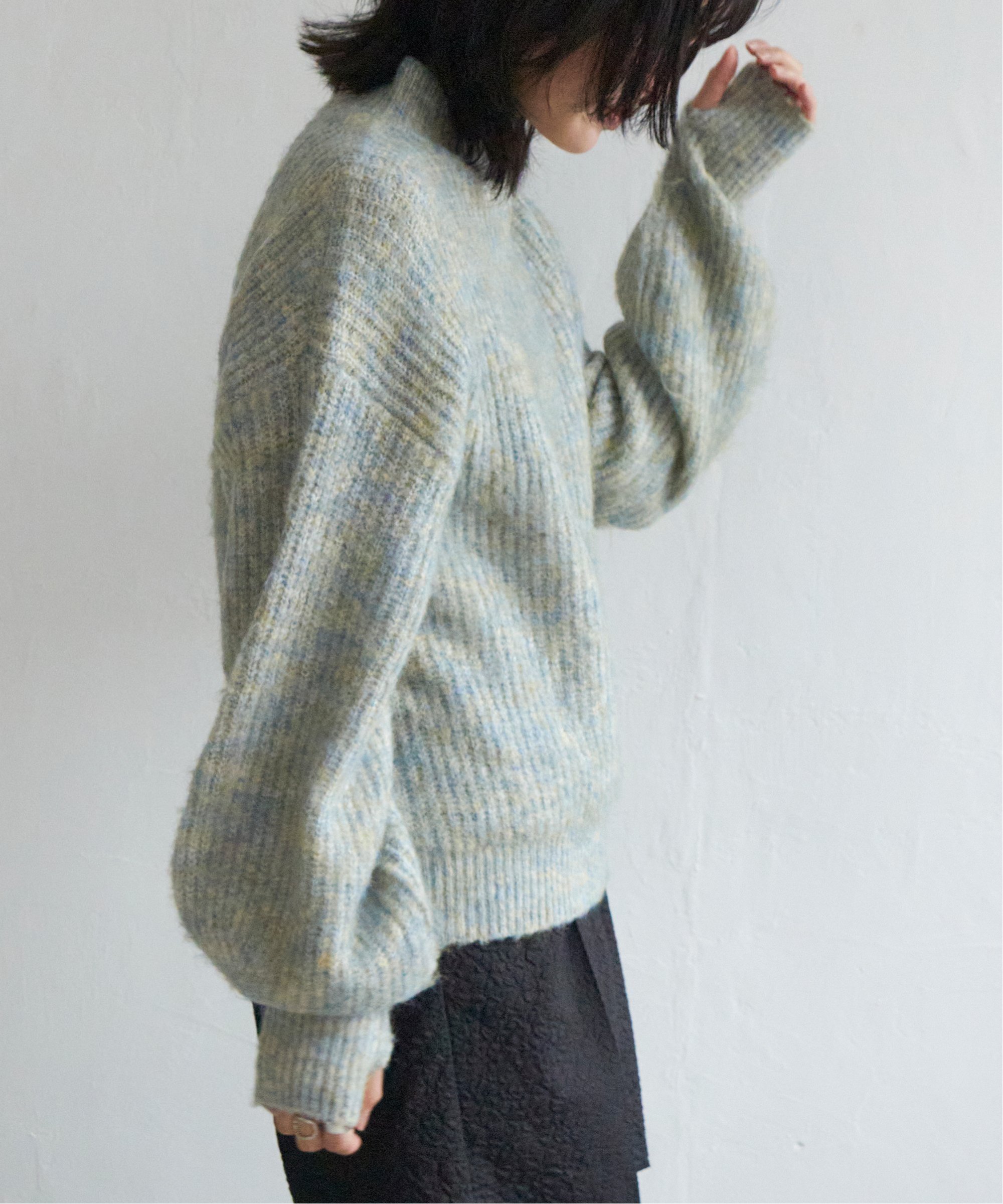 VENCE share style Ladys ミックスアームウォーマー風プルオーバー ヴァンス エクスチェンジ トップス ニット ホワイト ブラック グリーン