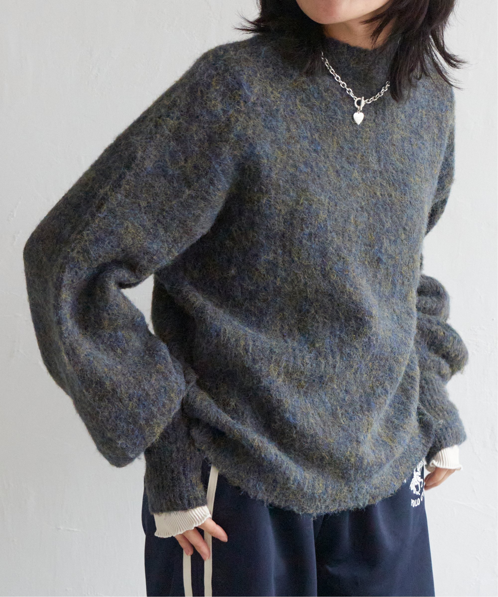 VENCE share style Ladys ミックスアームウォーマー風プルオーバー ヴァンス エクスチェンジ トップス ニット ホワイト ブラック グリーン