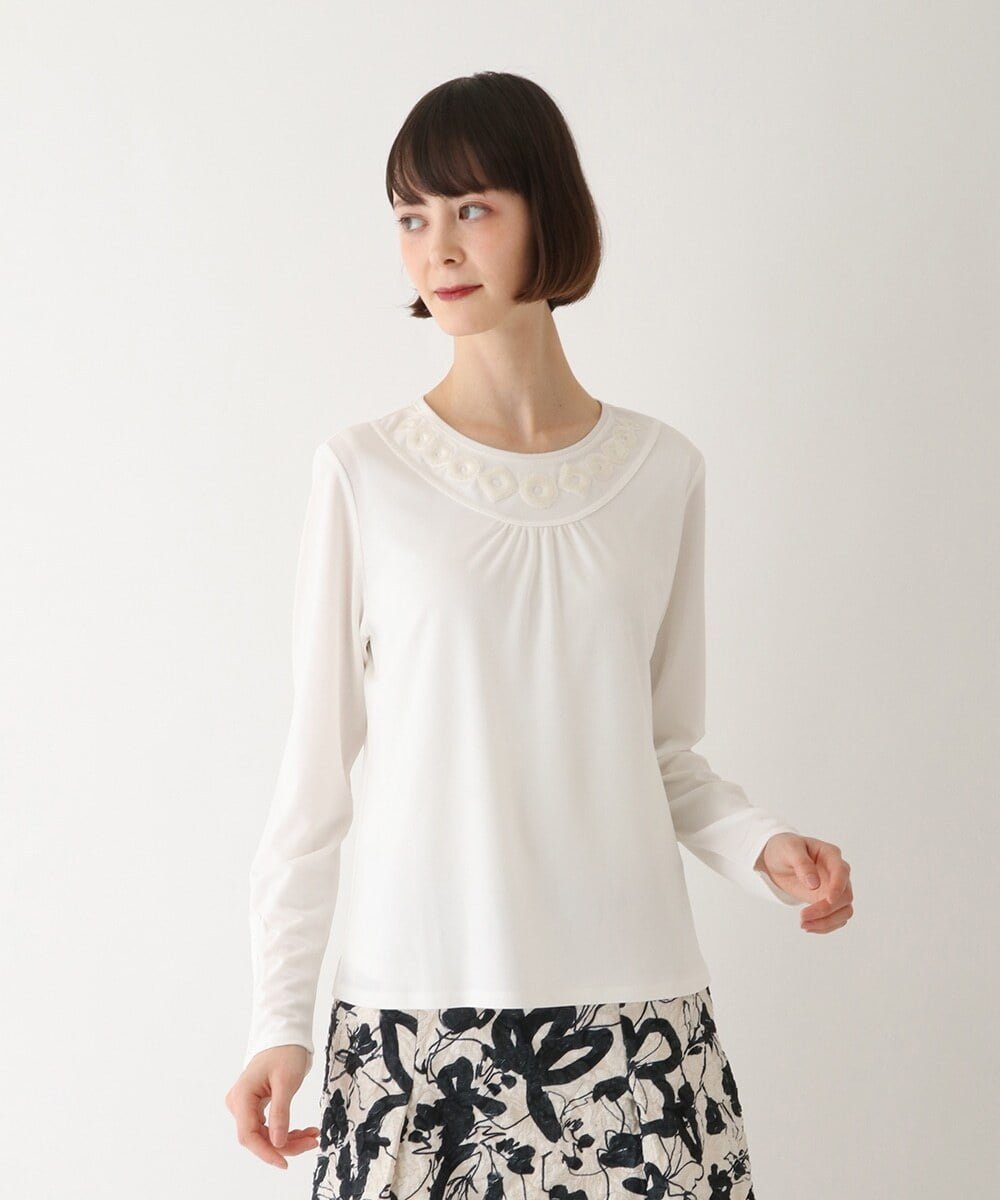 【SALE／50%OFF】HIROKO BIS（小さいサイズ） 【小さいサイズ/洗える】ネックコンシャスデザインカットソー メゾンドゥサンク トップス カットソー・Tシャツ ブラック ホワイト【送料無料】