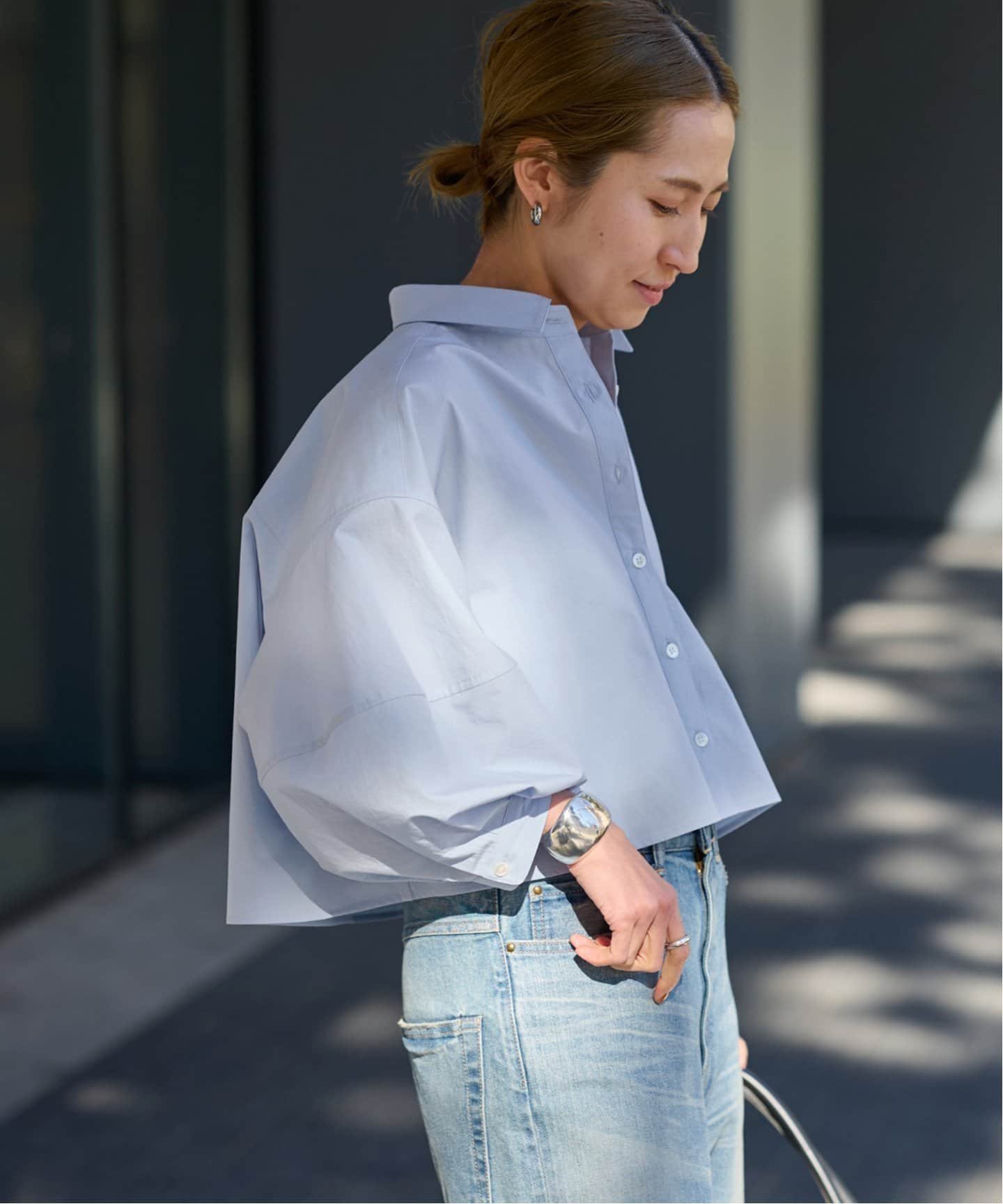 FRAMeWORK クロップドランタンスリーブシャツ フレームワーク トップス シャツ・ブラウス ブルー ブラック ホワイト【送料無料】のサムネイル