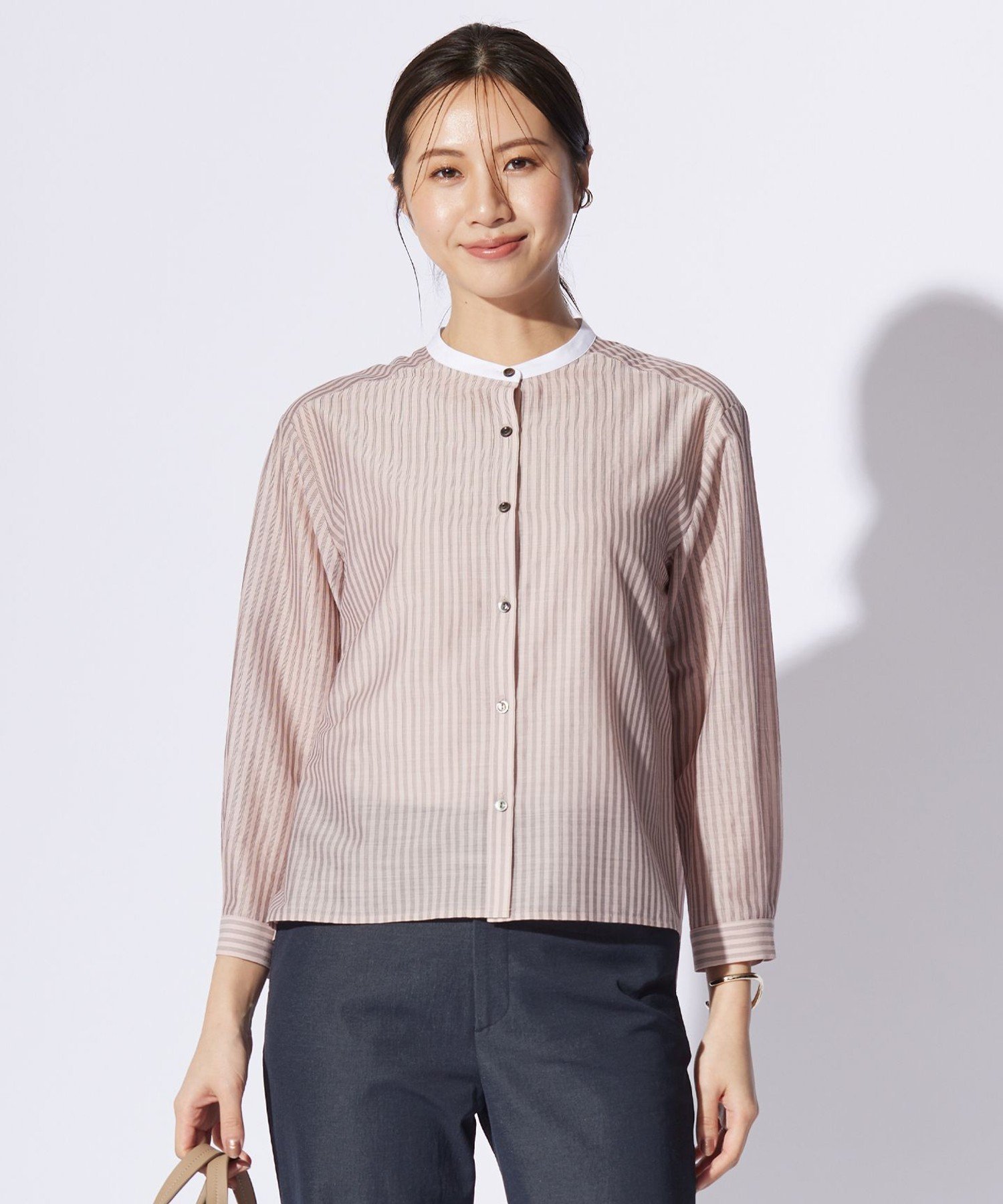 J.PRESS LADIES L シアーピンストライプ カットソー ジェイプレス トップス カットソー・Tシャツ ホワイト ピンク