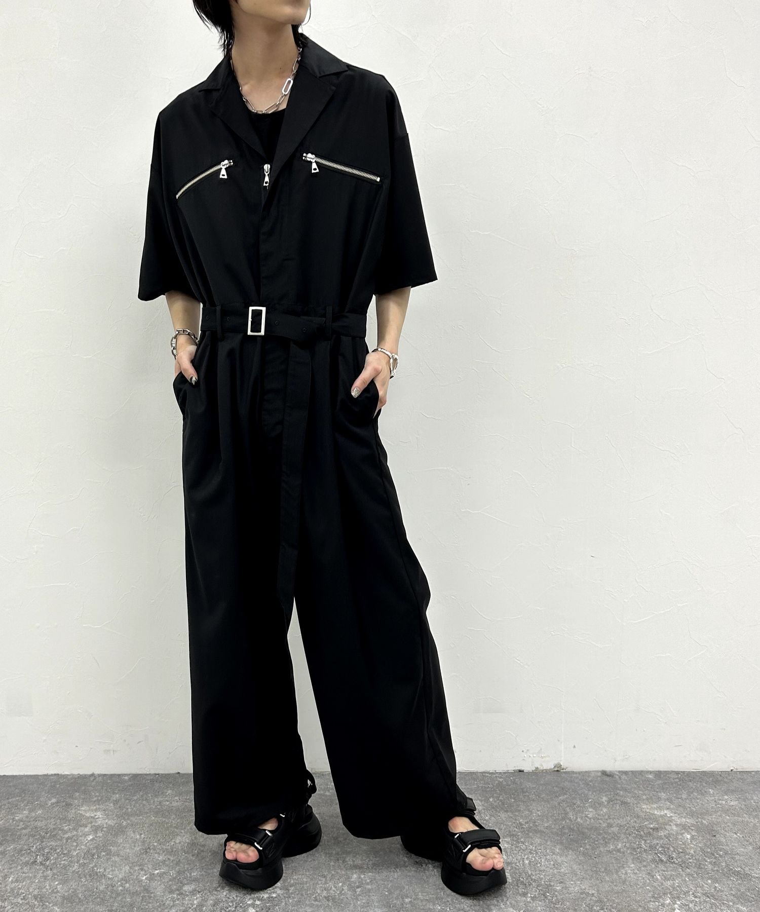 【SALE／27%OFF】HARE ZIPジャンプスーツ/SS ハレ ジャケット・アウター その他のジャケット・アウター ブラック グレー【送料無料】のサムネイル