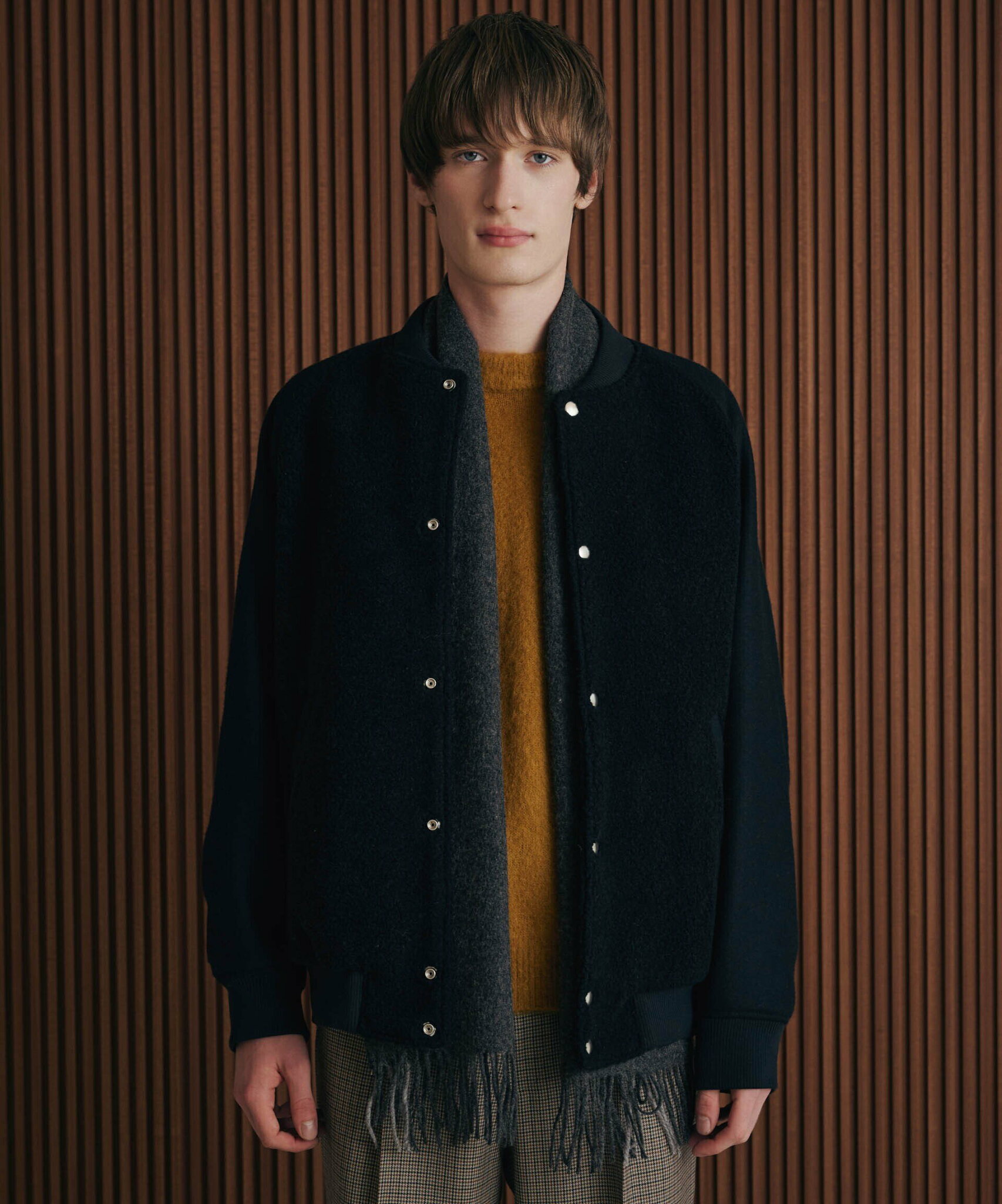 【SALE/40%OFF】NANO universe ブークレーパネルバーシティージャケット ナノユニバース ジャケット・アウター ブルゾン・ジャンパー ブラウン ブラック【送料無料】
