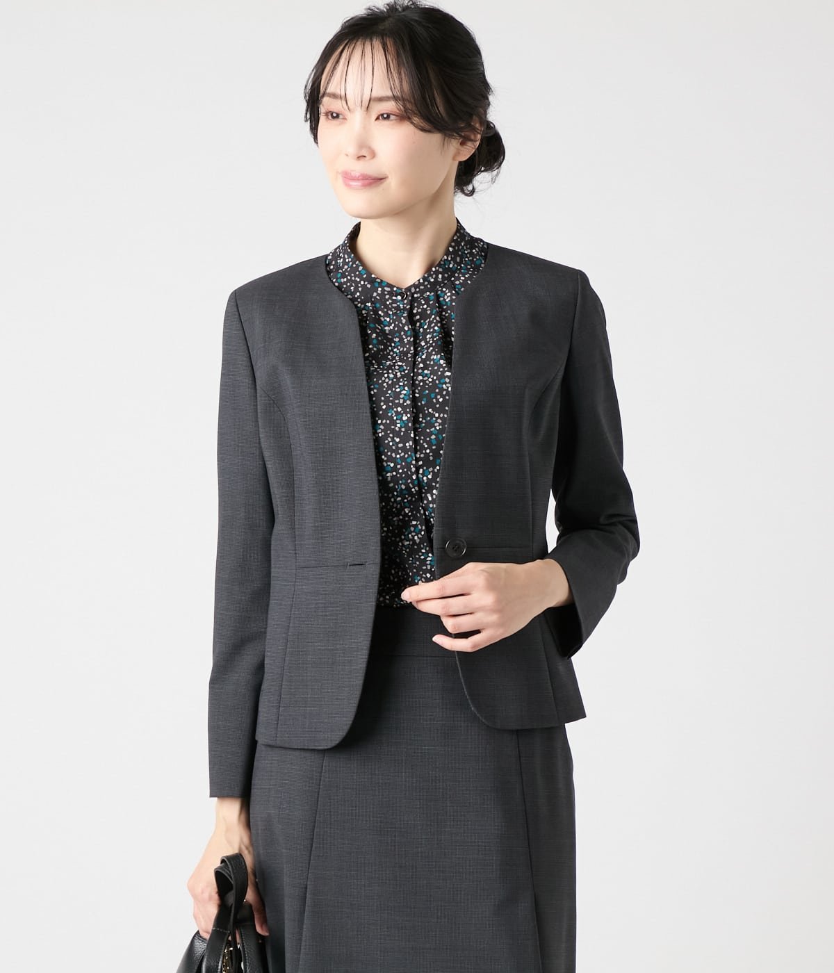 【SALE/12%OFF】NEWYORKER WOMEN マイクロ千鳥 ノーカラー1釦ジャケット ニューヨーカー ジャケット・アウター テーラードジャケット・ブレザー ネイビー【送料無料】