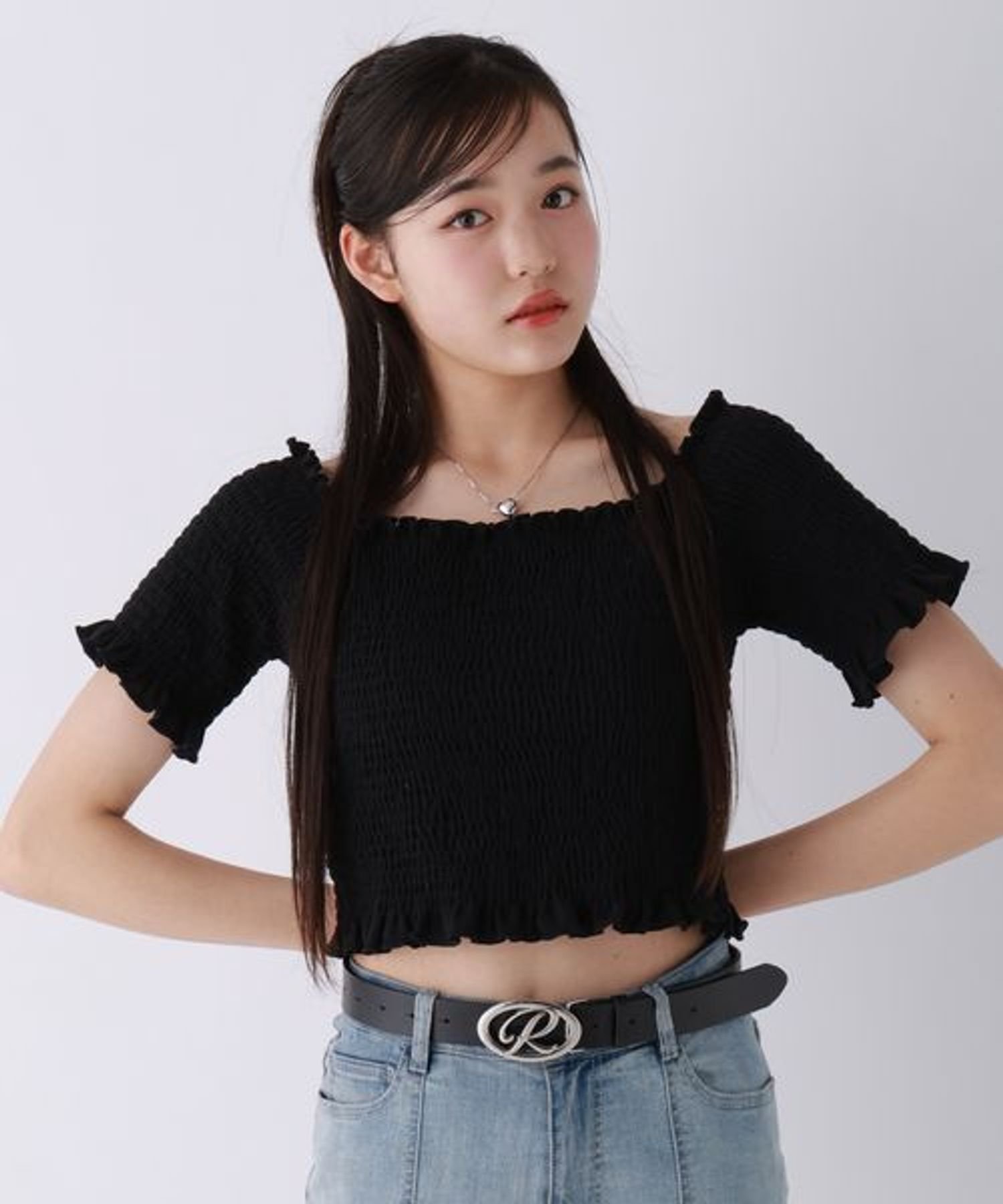 【SALE／24%OFF】repipi armario 【2WAY】シャーリングショートトップス レピピアルマリオ トップス カットソー・Tシャツ ブラック ピンク ホワイトのサムネイル