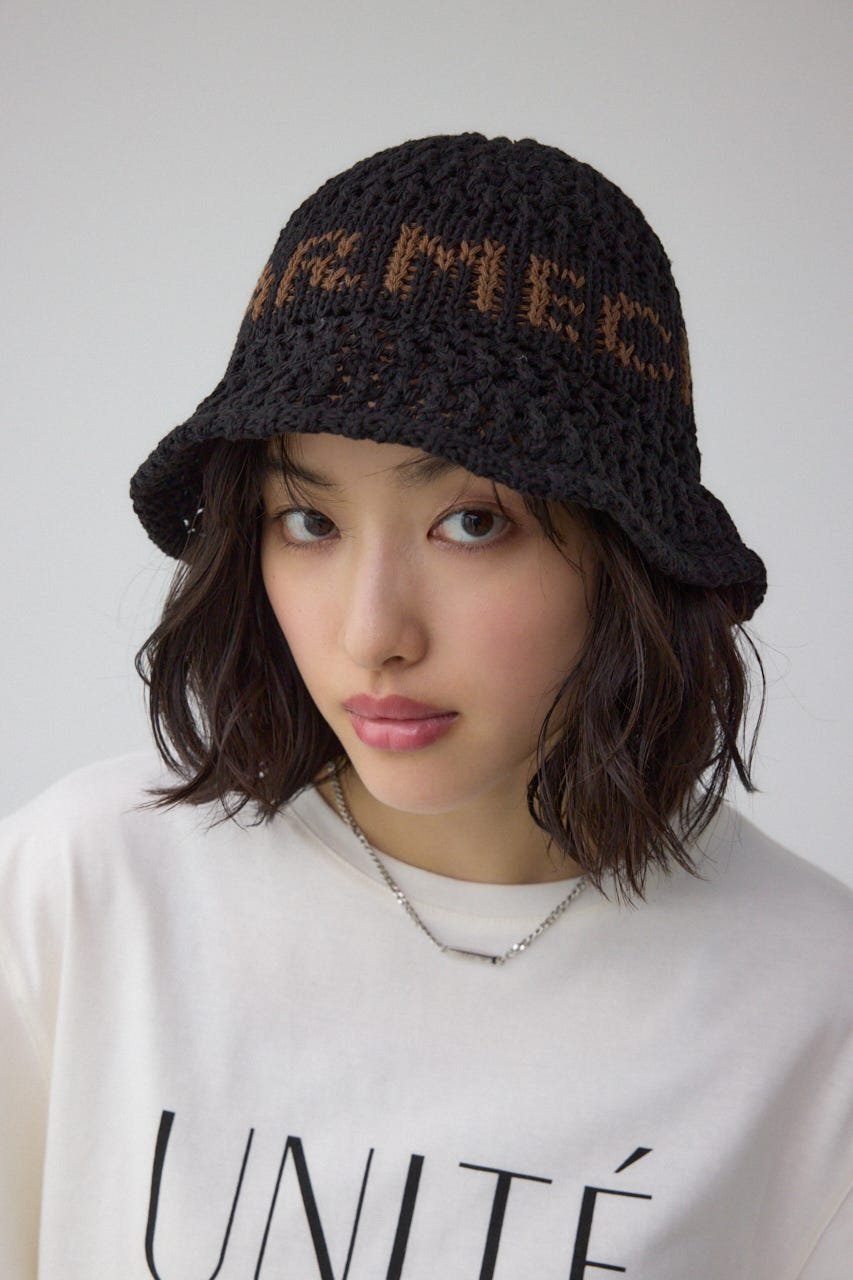 【SALE／50%OFF】AZUL BY MOUSSY オープンワークニッティングロゴハット アズールバイマウジー 帽子 その他の帽子 ブラック ベージュ