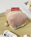 Pochi Pouch Pochi Pouch/(W)Pochi Pouch/パールチャーム付き ミニ キルティング ポーチ チェルカ 財布・ポーチ・ケース ポーチ ベージュ ピンク
