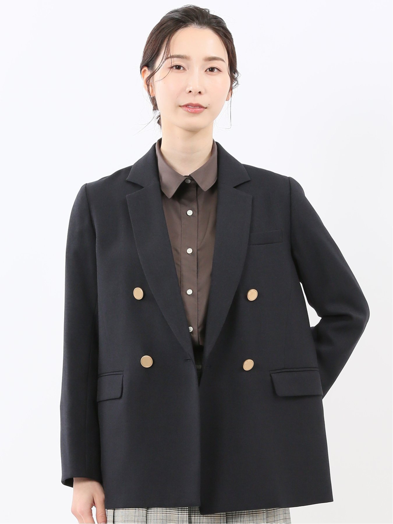 m.f.editorial ストレッチウォッシャブル シャーク リラクシング ダブルジャケット 紺(セットアップ可能) タカキュー ジャケット・アウター テーラードジャケット・ブレザー【送料無料】