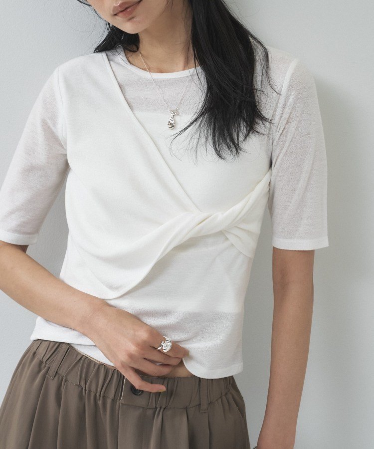 ツイストガーゼカットソー ギャレスト トップス カットソー・Tシャツ パープル ホワイト グレー