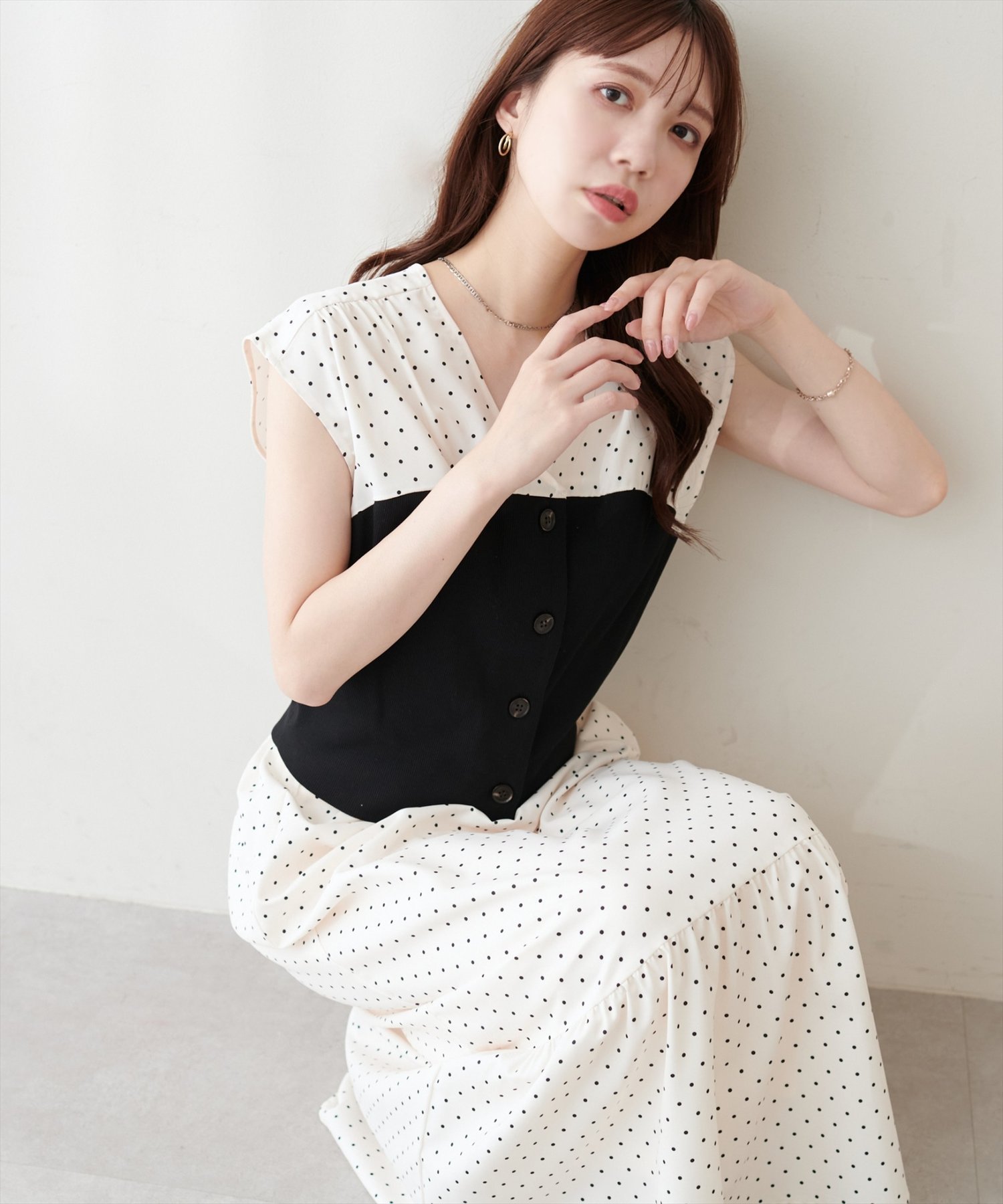 natural couture リブ使いTOPS×ギャザー切り替えスカートSET ナチュラルクチュール トップス その他のトップス ブラック ホワイト ブラウン ブルー