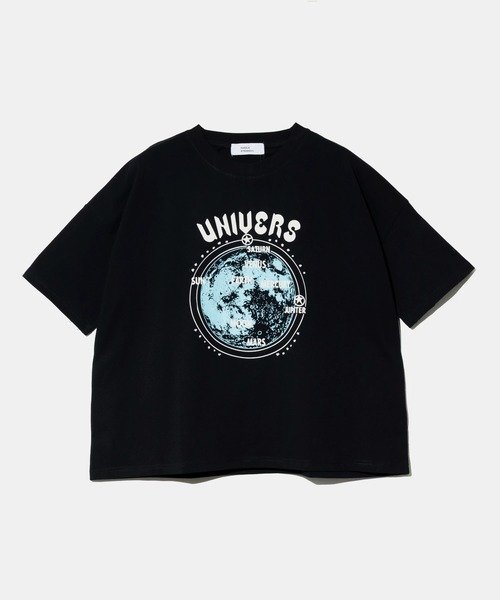 GSC WOMENS SELECT KAKELA&TRANQUIL/カケラ&トランクイル クルーSPACEプリントTEE (WOMENS) ゴースローキャラバン トップス カットソー・Tシャツ ブラック ホワイト