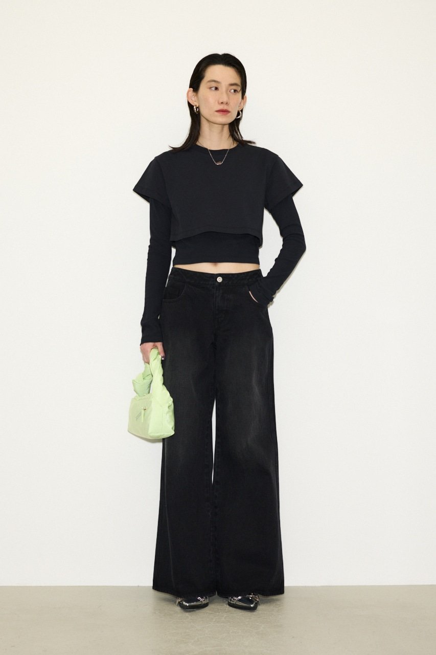 SLY 【THROW】2P LAYERED トップス スライ トップス カットソー・Tシャツ ブラック ベージュ