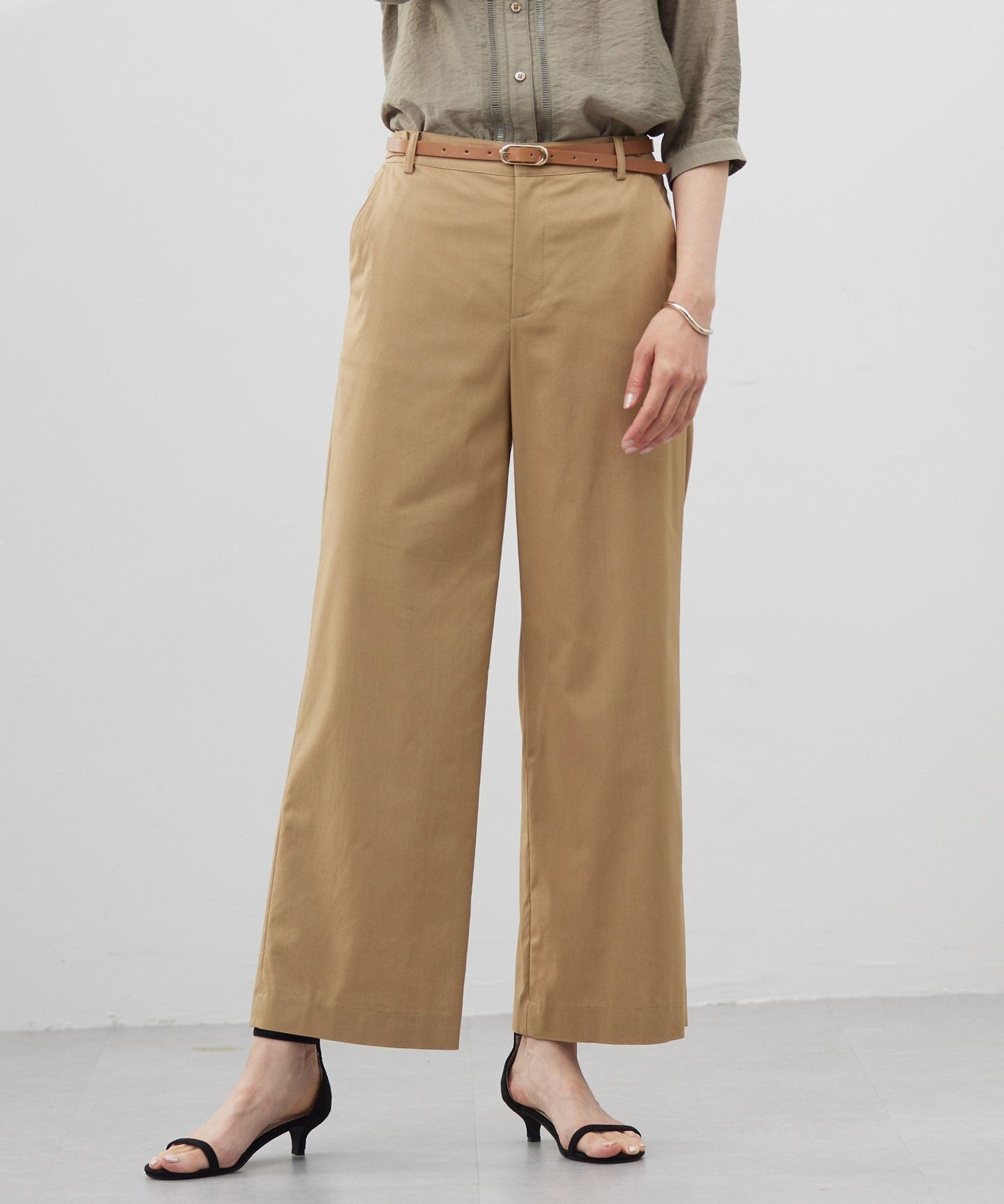 J.PRESS LADIES L 【洗える・接触冷感・吸水速乾】ドライリネンストレッチ ワイド パンツ ジェイプレス パンツ その他のパンツ ブラウン カーキグリーン