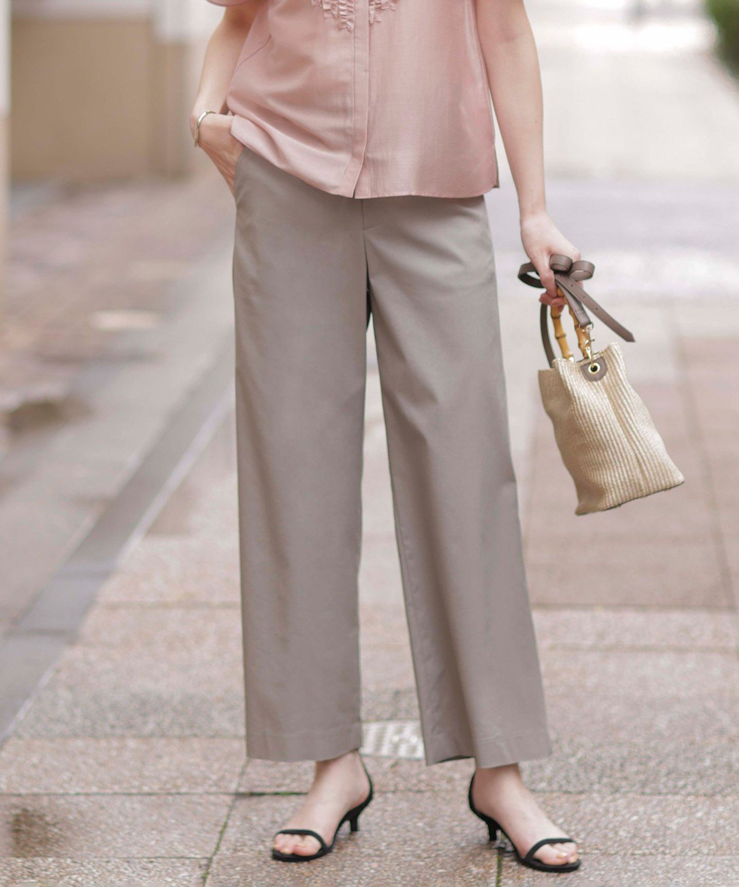 J.PRESS LADIES L 【洗える・接触冷感・吸水速乾】ドライリネンストレッチ ワイド パンツ ジェイプレス パンツ その他のパンツ ブラウン カーキグリーン