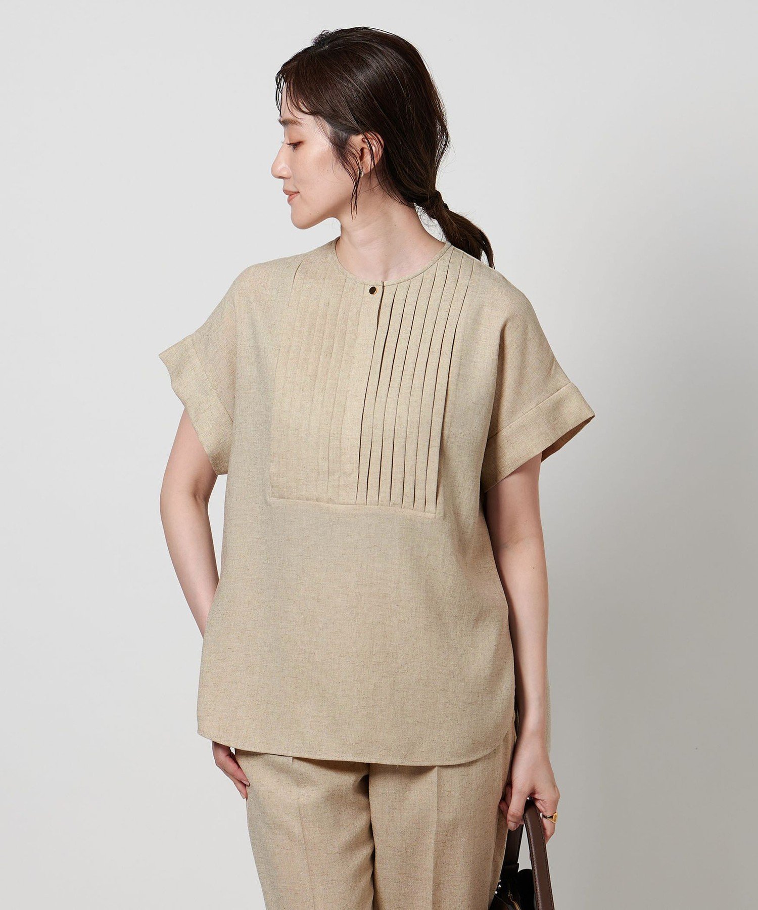 UNITED ARROWS Spiree IAS タック ショートスリーブ ブラウス ユナイテッドアローズ トップス シャツ・ブラウス ネイビー ホワイト【送料無料】のサムネイル