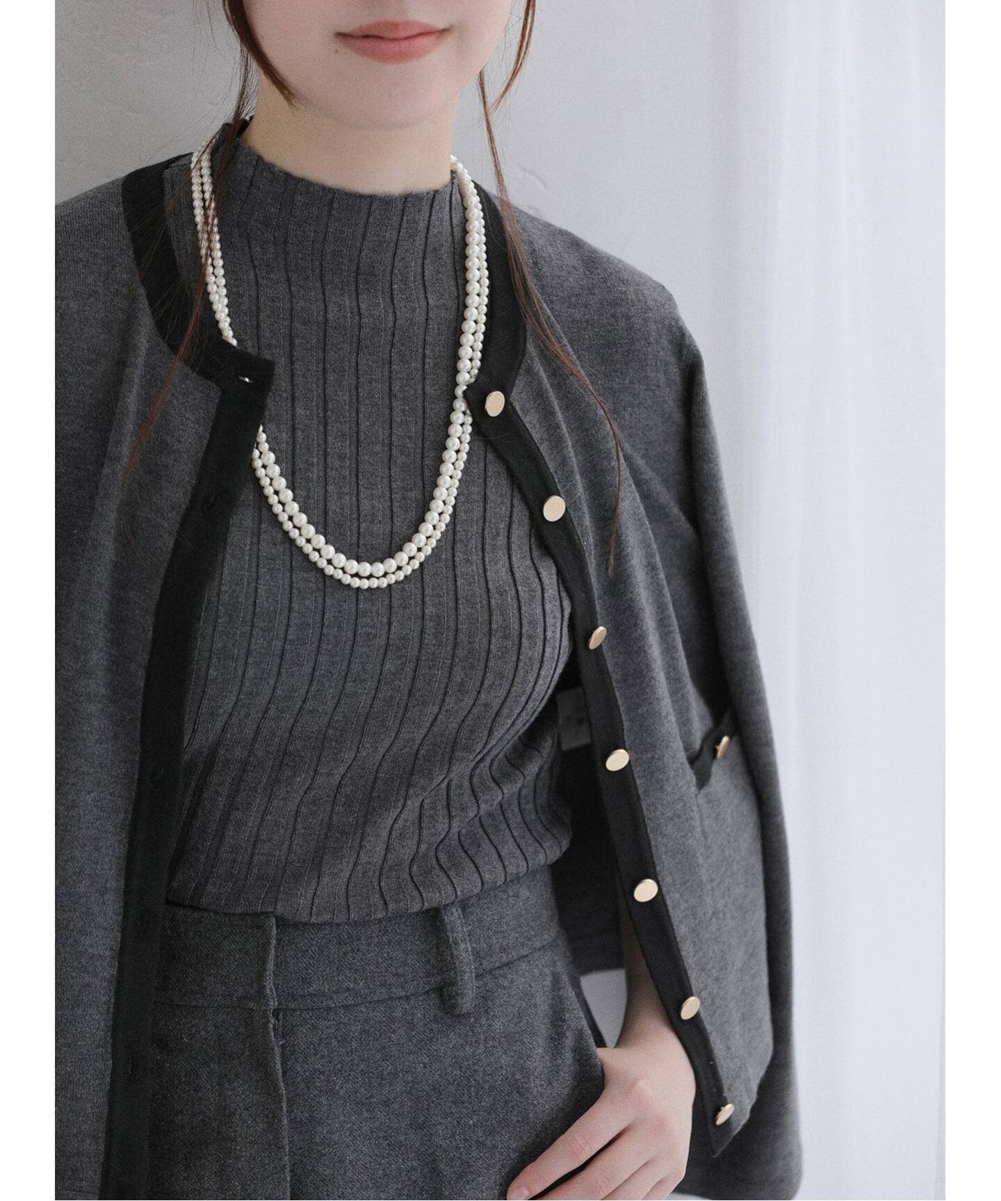 La Totalite 《予約》【洗える】バイカラーアンサンブルカーディガン ラ トータリテ トップス カーディガン イエロー ブラック グレー【送料無料】のサムネイル