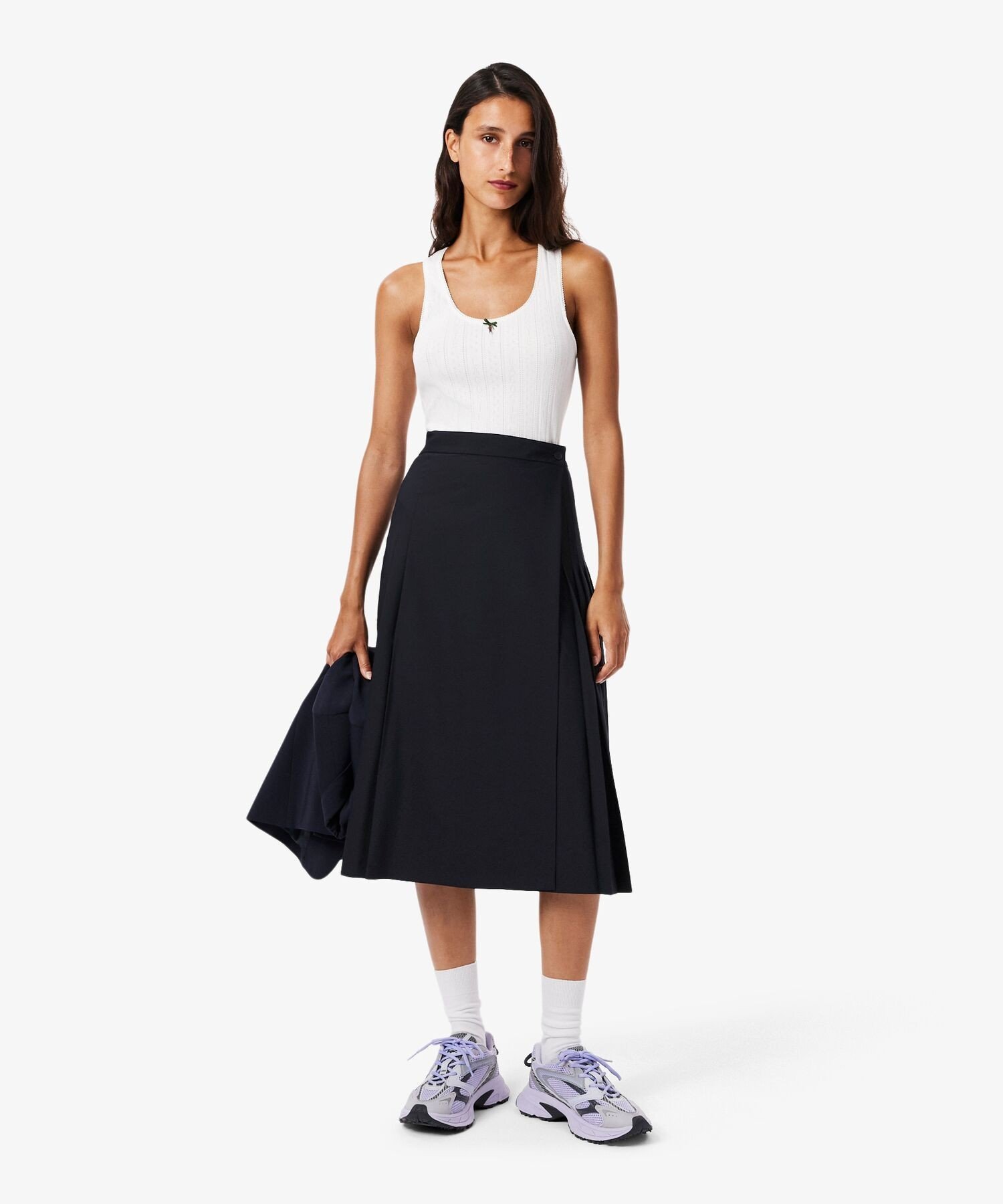 【SALE／30%OFF】LACOSTE ブレンドウールプリーツラップスカート ラコステ スカート その他のスカート ネイビー【送料無料】