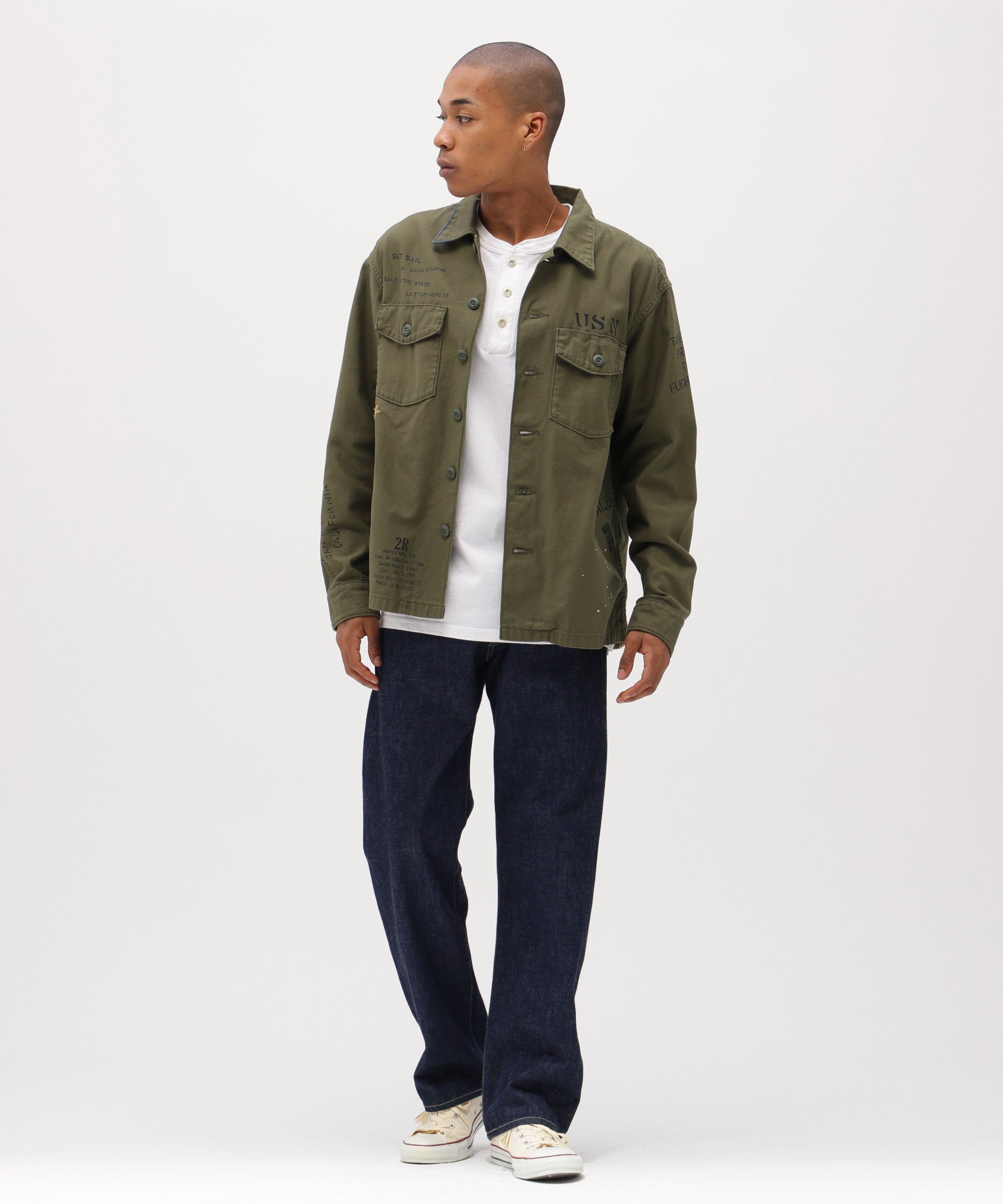AGED LOOK L/S UTILITY SHIRT アヴィレックス トップス シャツ・ブラウス グリーン