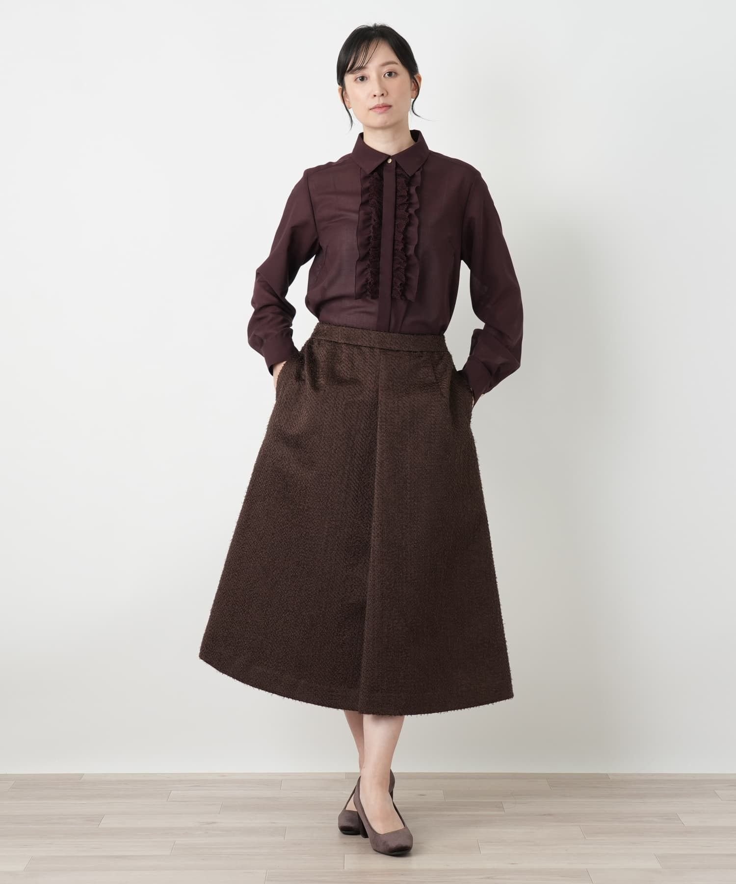 Leilian フリル比翼ブラウス レリアン トップス シャツ・ブラウス ブルー