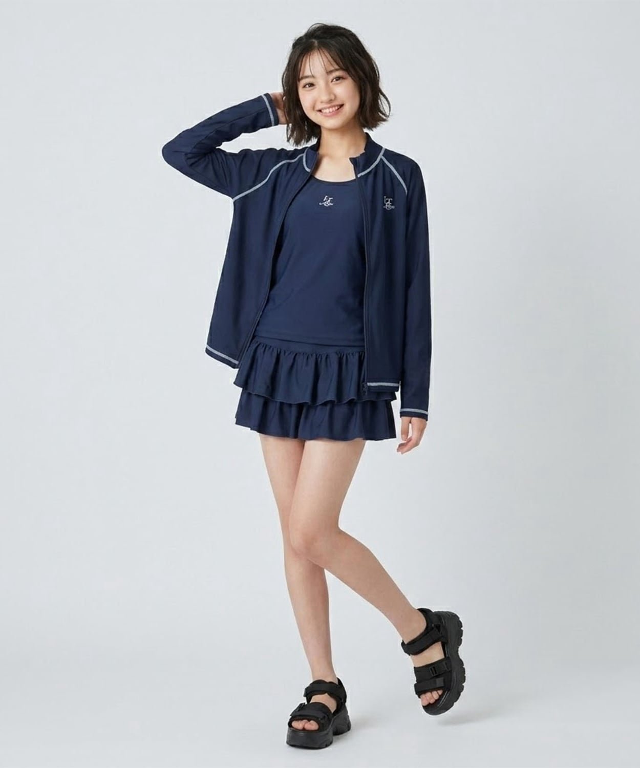 Lovetoxic 【SWIM】ラブトキ 長袖フルジップラッシュ ナルミヤオンライン 水着 スイムグッズ 水着 ネイビー ホワイト【送料無料】