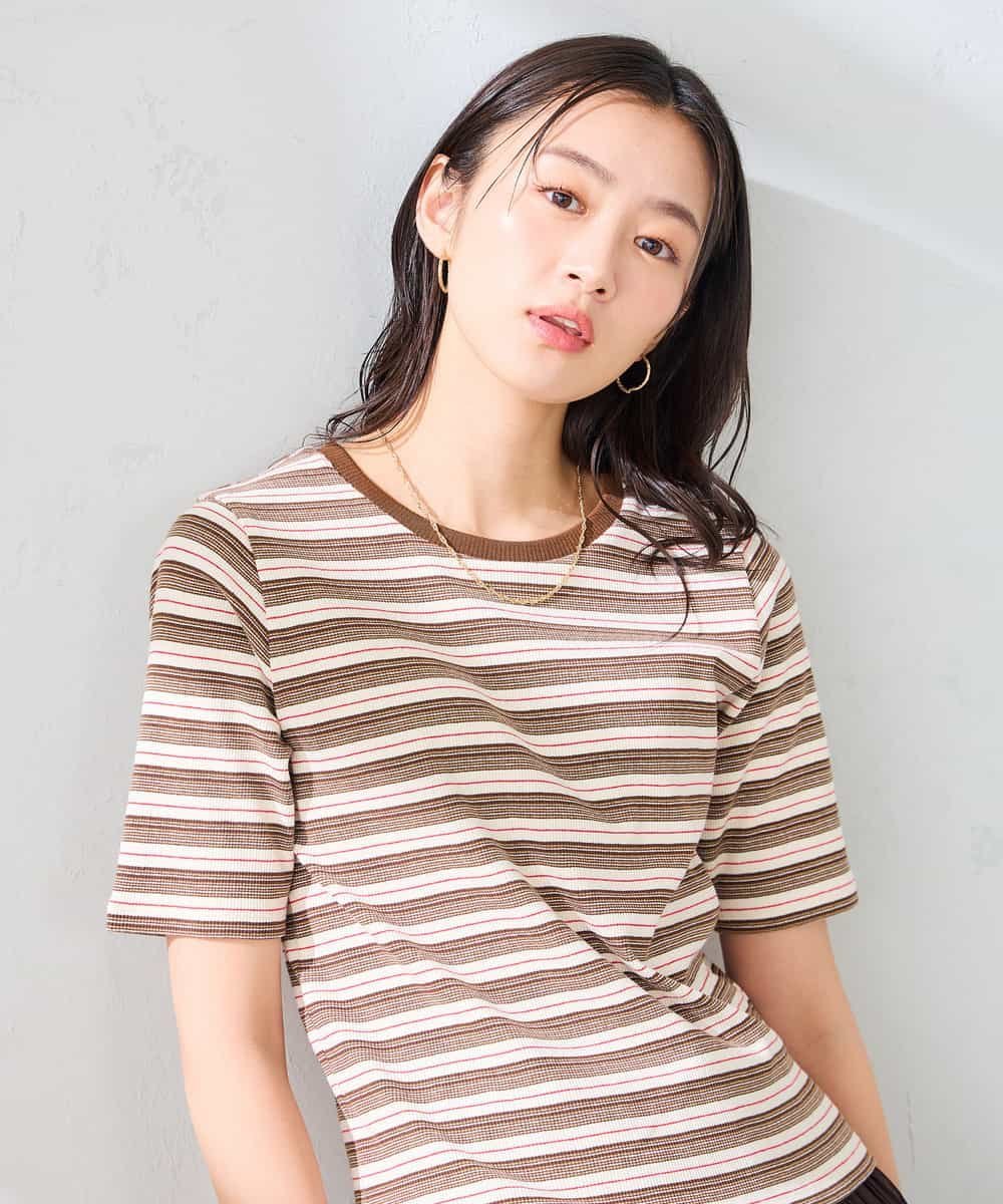【SALE／40%OFF】a.v.v マルチボーダートップス アー・ヴェ・ヴェ トップス カットソー・Tシャツ ホワイト ブラック ブラウン