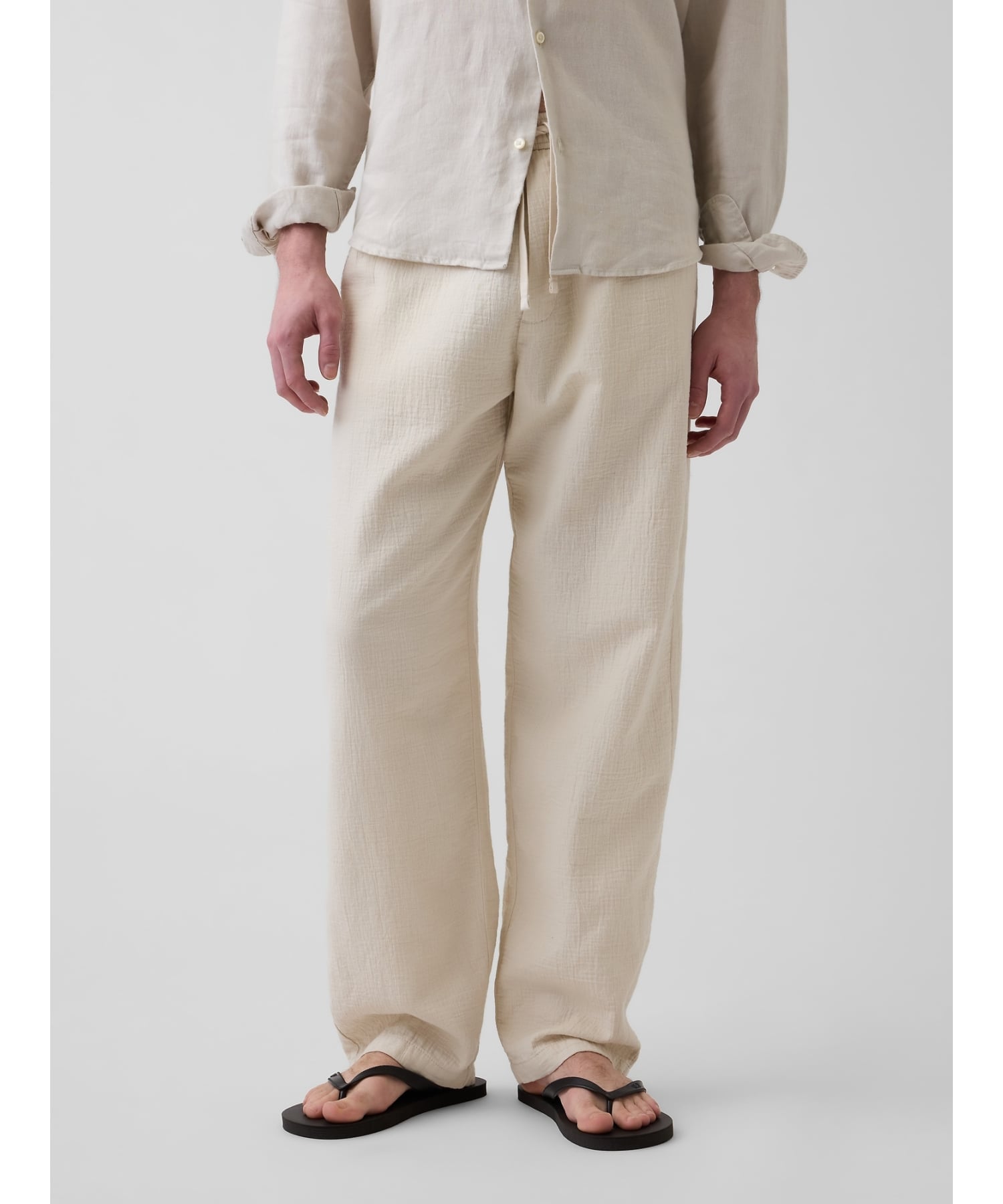 GAP (U)V-JPN IE GAUZE RELAXED EASY PANT ギャップ パンツ その他のパンツ ホワイト ブラック【送料無料】