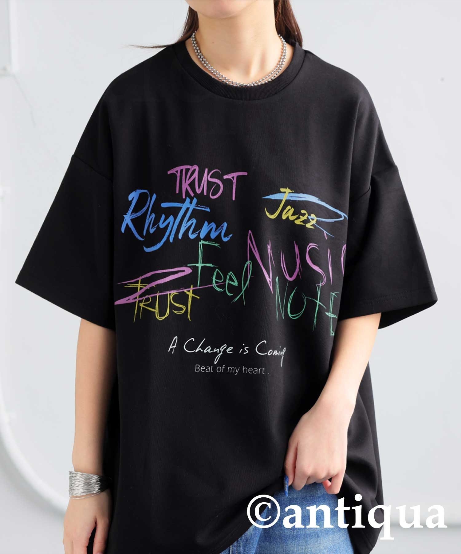 [antiqua] アートプリントTシャツ レディース PN-00544 アンティカ トップス カットソー・Tシャツ ブラック グレー