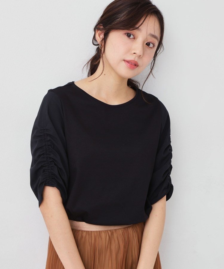 【手洗い可/日本製】袖ギャザーカットソー クード シャンス トップス カットソー・Tシャツ ワインレッド ホワイト ブラック ベージュ