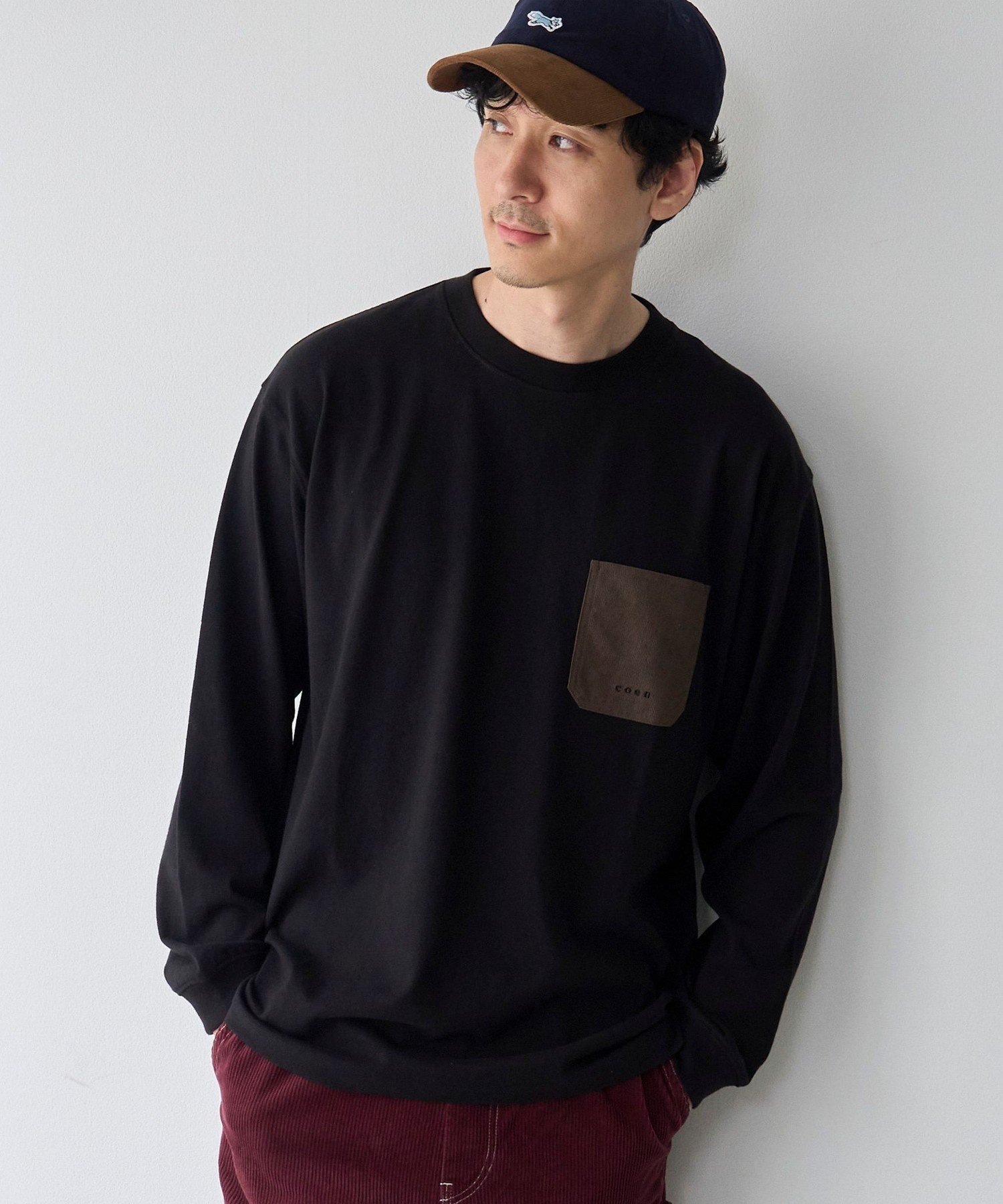 【Tough&Soft】布帛ポケット付き長袖Tシャツ コーエン トップス カットソー・Tシャツ ホワイト ブラック