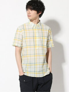 Madras Short-Sleeve Popover Buttondown Shirt 11-01-1074-139: Yellow Madras Short-Sleeve Popover Buttondown Shirt 11-01-1074-139: Yellow