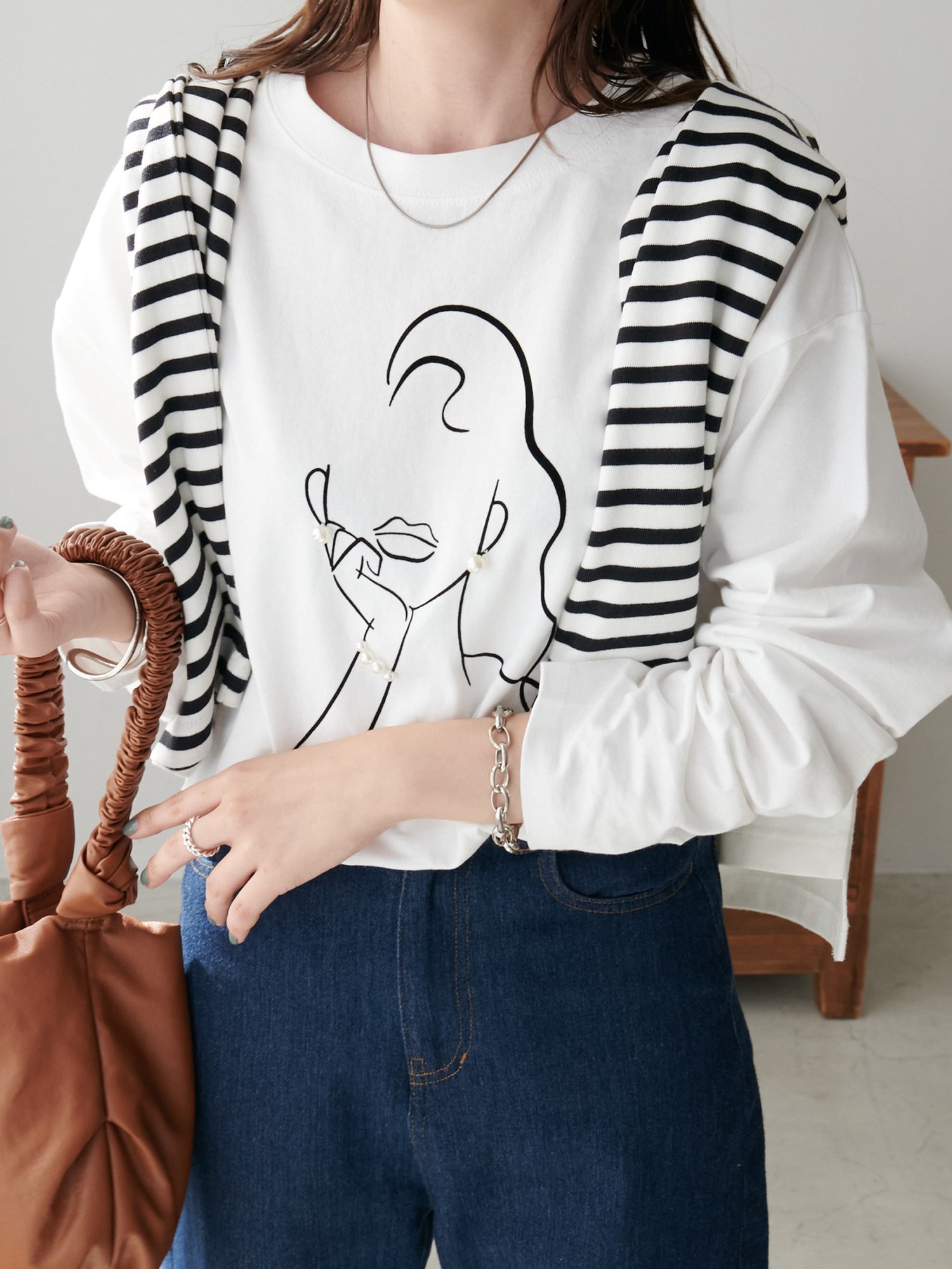 Discoat パールガールロングTシャツ ディスコート トップス カットソー・Tシャツ ブラック ホワイト【送料無料】のサムネイル