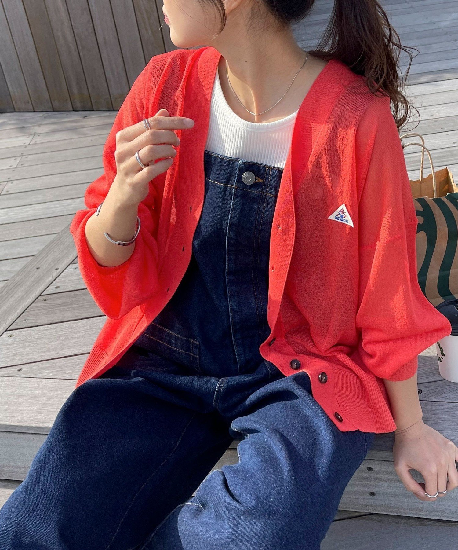 【SALE／40%OFF】fredy emue 【GEVACO】シアーカーディガン フレディ アンド グロスター トップス カーディガン オレンジ ブラック ホワイト【送料無料】のサムネイル