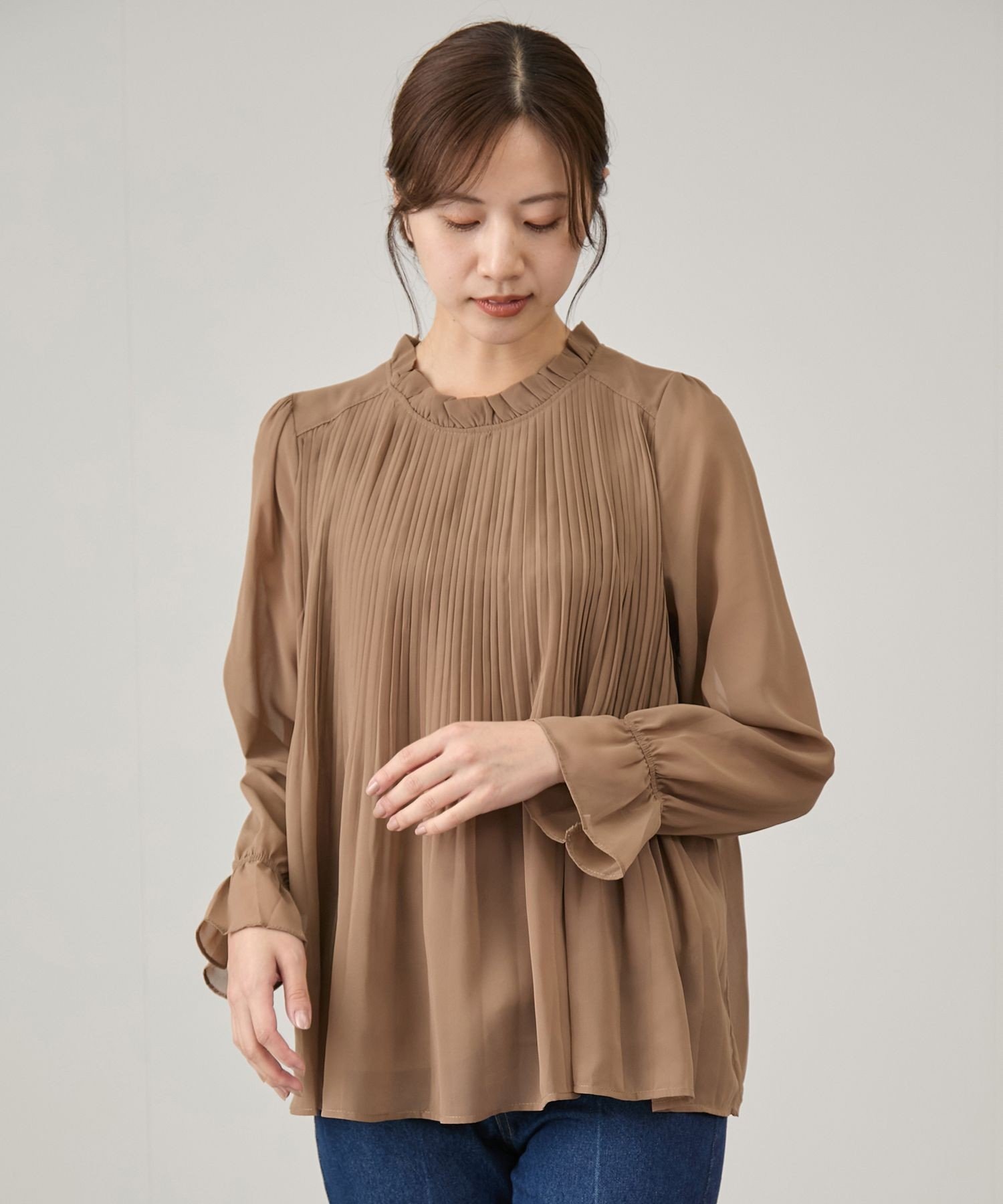 JAYRO 無地シフォンプリーツブラウス ジャイロ トップス シャツ・ブラウス ブラック ブラウン