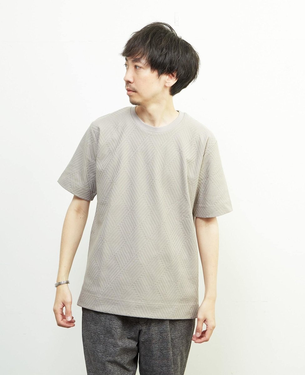 MEN'S MELROSE リンクスジャガードスタンダード半袖Tシャツ メンズメルローズ トップス カットソー・Tシャツ ネイビー ホワイト グリーン